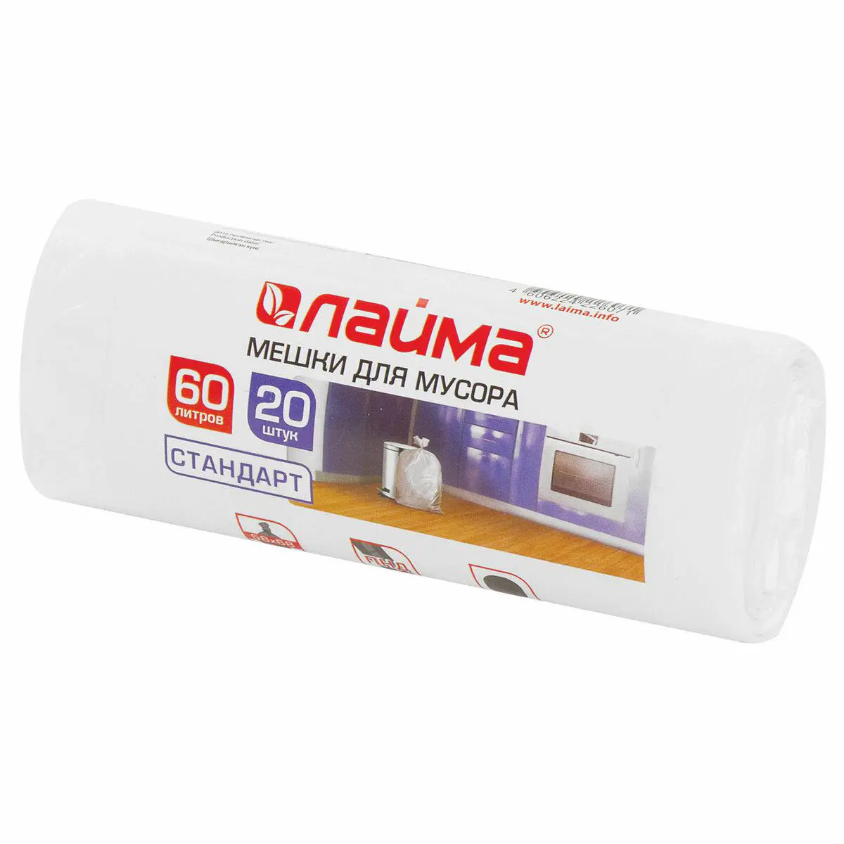 Изображение товара Мешки для мусора 60л белые в рулоне 20 шт ПНД 7 мкм 58x68см LAIMA 605539