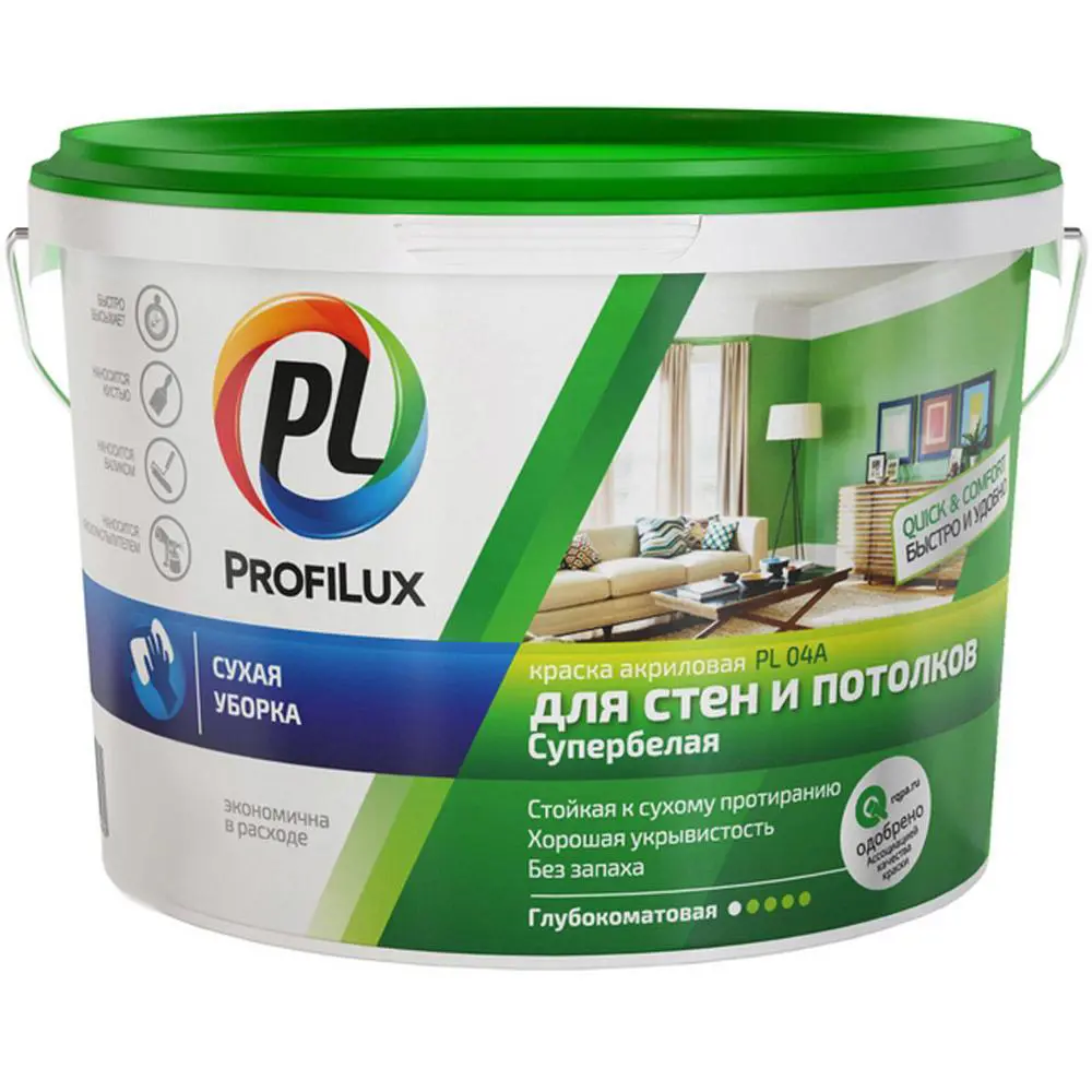 Изображение товара Акриловая краска Profilux ВД PL-04А для внутренних стен и потолков 7 кг