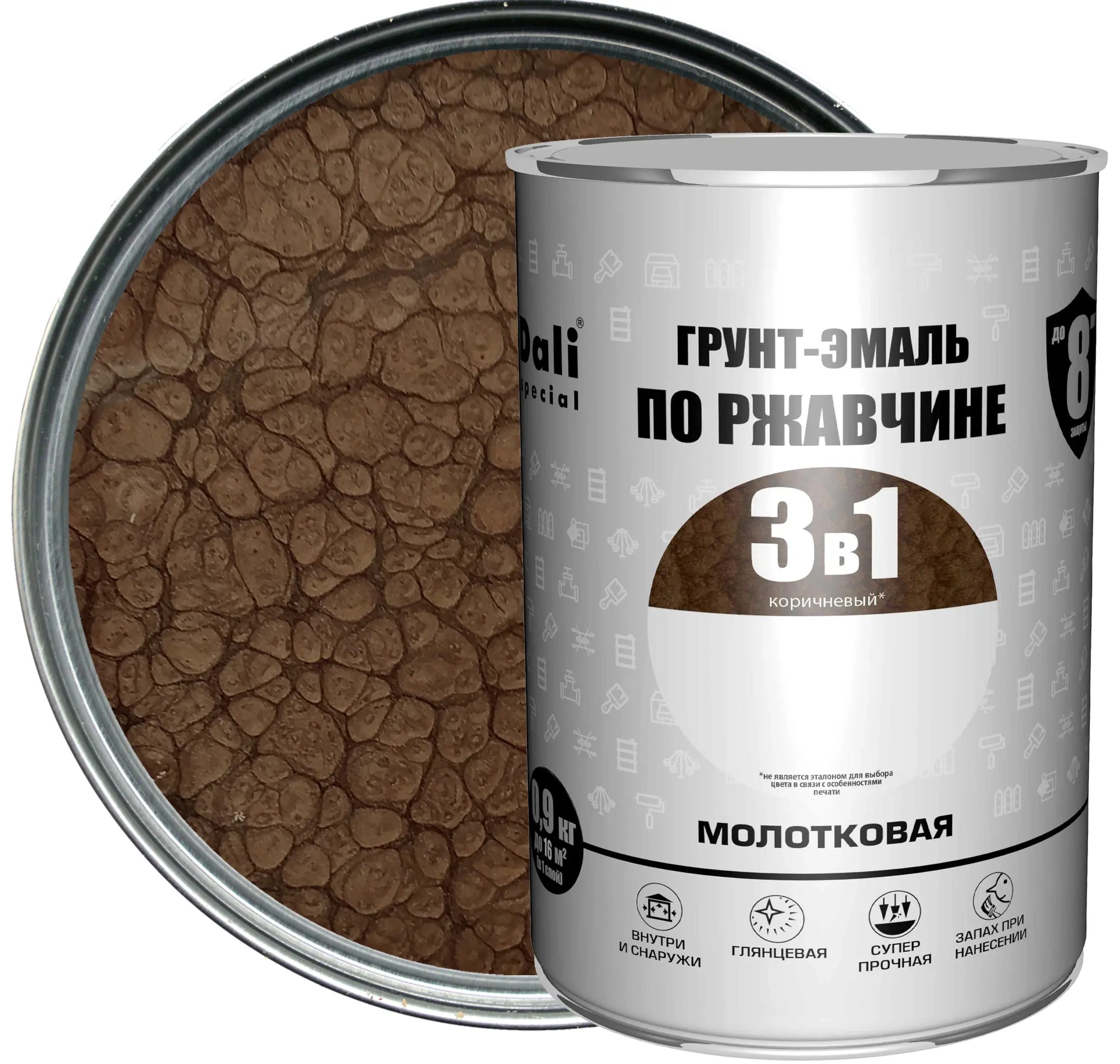 Изображение товара Грунт-эмаль по ржавчине 3 в 1 Dali Special молотковая коричневая 0.9 кг