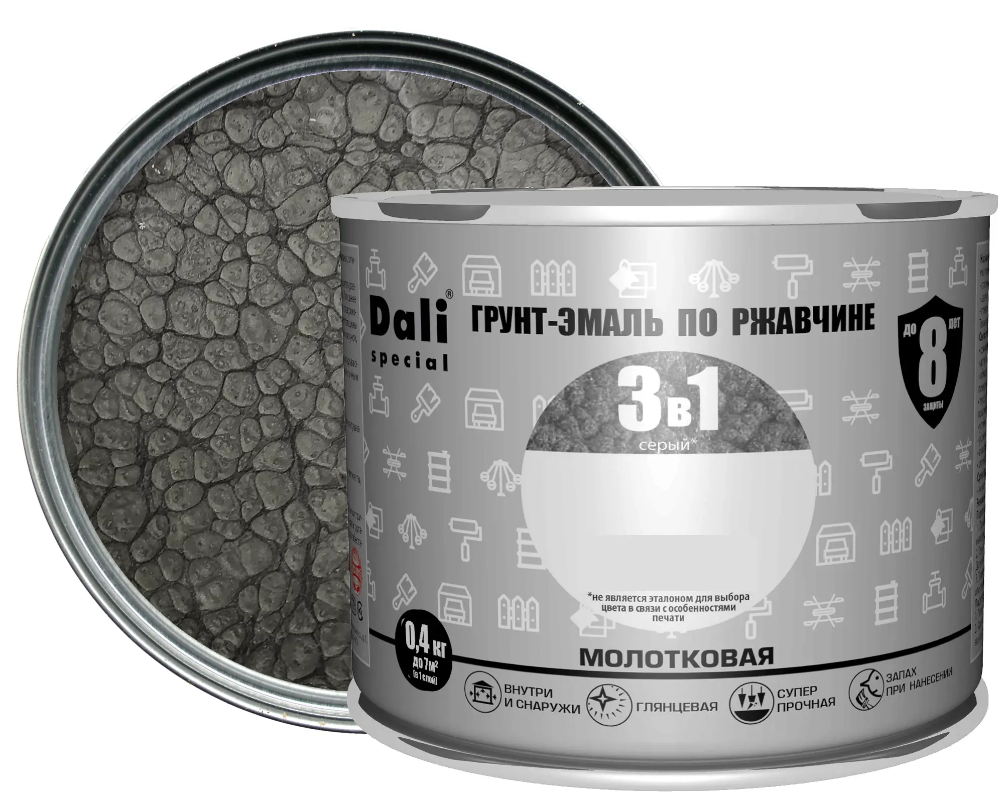 Изображение товара Грунт-эмаль по ржавчине 3 в 1 Dali Special молотковая 0.4 кг для металлоконструкций