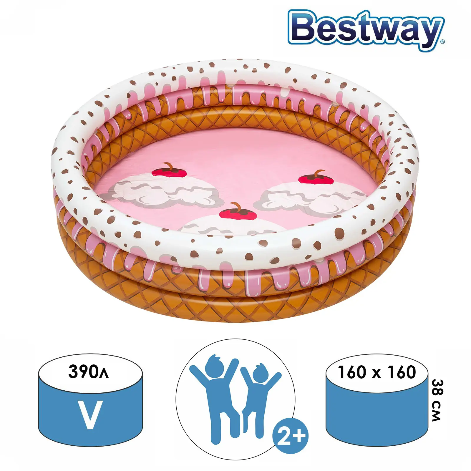 Изображение товара Бассейн надувной Bestway 51144 Sundae Funday 160x160x38 см