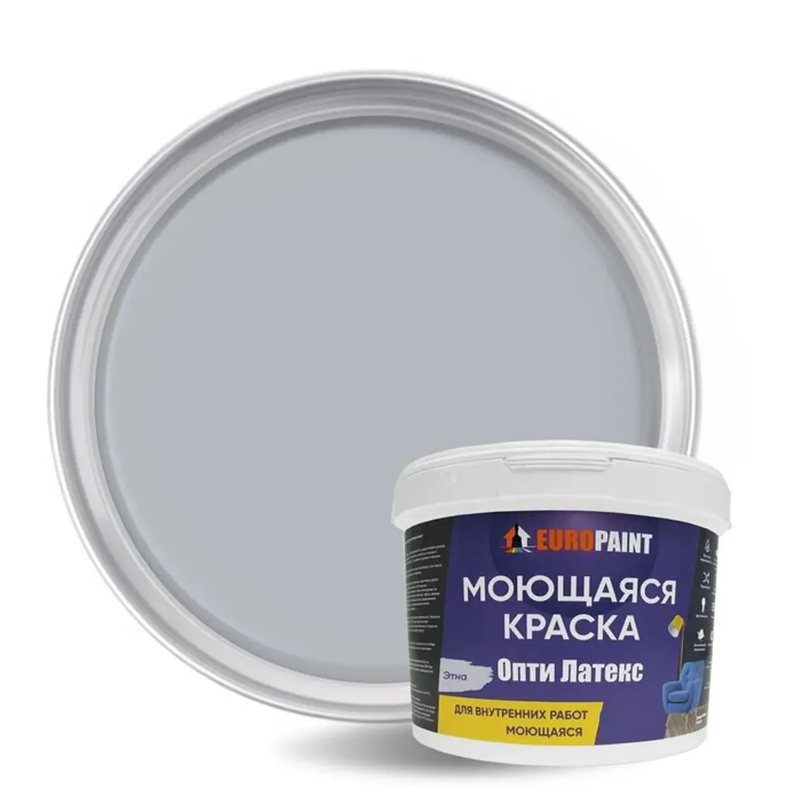 Изображение товара Краска EUROPAINT Опти Латекс цвет этна 5л для внутренних покрытий