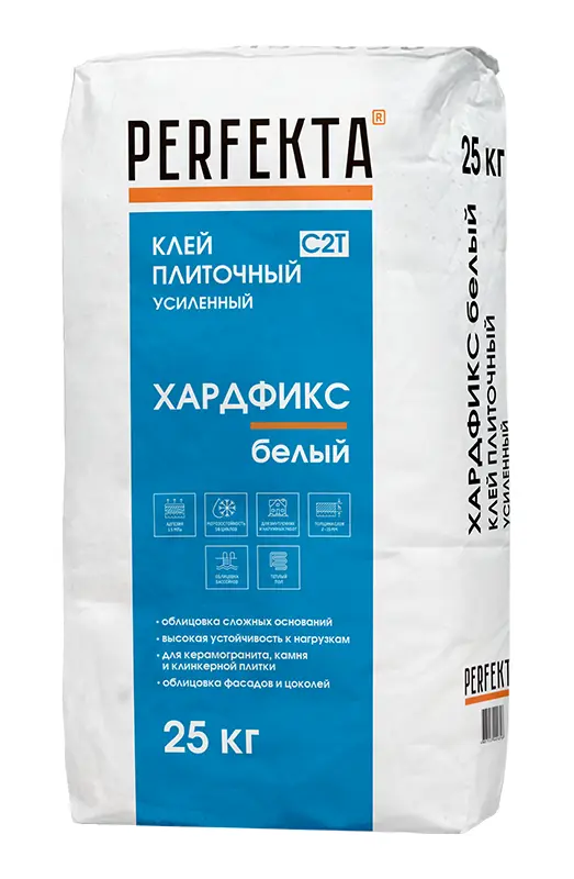 Изображение товара Клей для плитки Perfekta Хардфикс С2Т усиленный белый 25 кг для внутренних и наружных работ