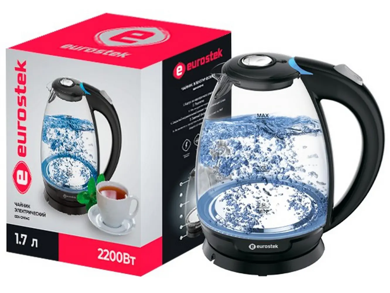 Изображение товара Электрический чайник Eurostek EEK-GN04G 1.7 л стекло цвет черный