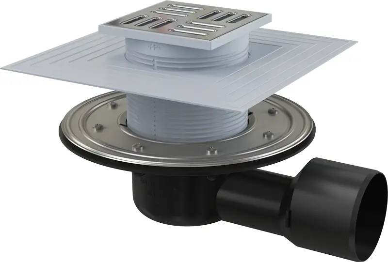 Изображение товара Душевой трап AlcaPlast APV3344 нержавеющая сталь квадратный дизайн 22 см