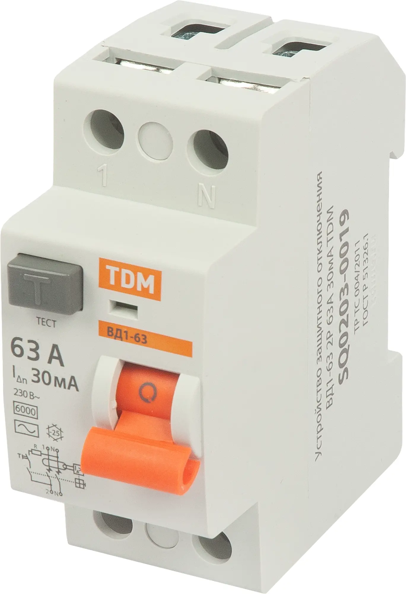 Изображение товара УЗО TDM Electric ВД1-63 2P 63 А 30 мА защитное устройство