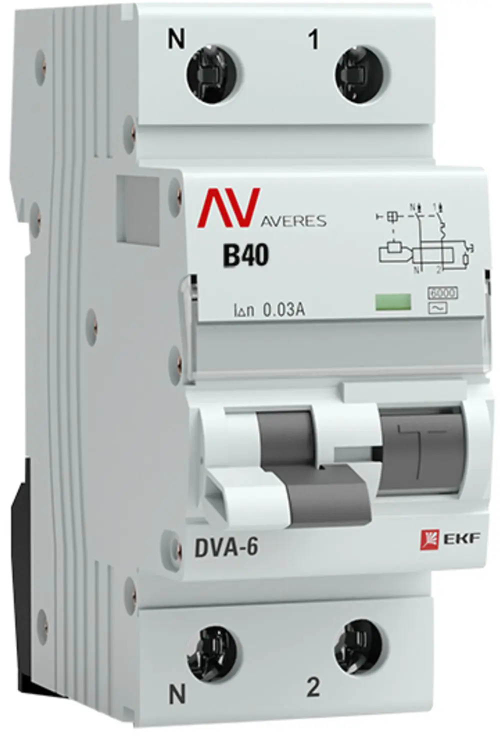Изображение товара Дифференциальный автомат EKF Averes DVA-6 1P N AC 40A 6 кА 30 мА Китай