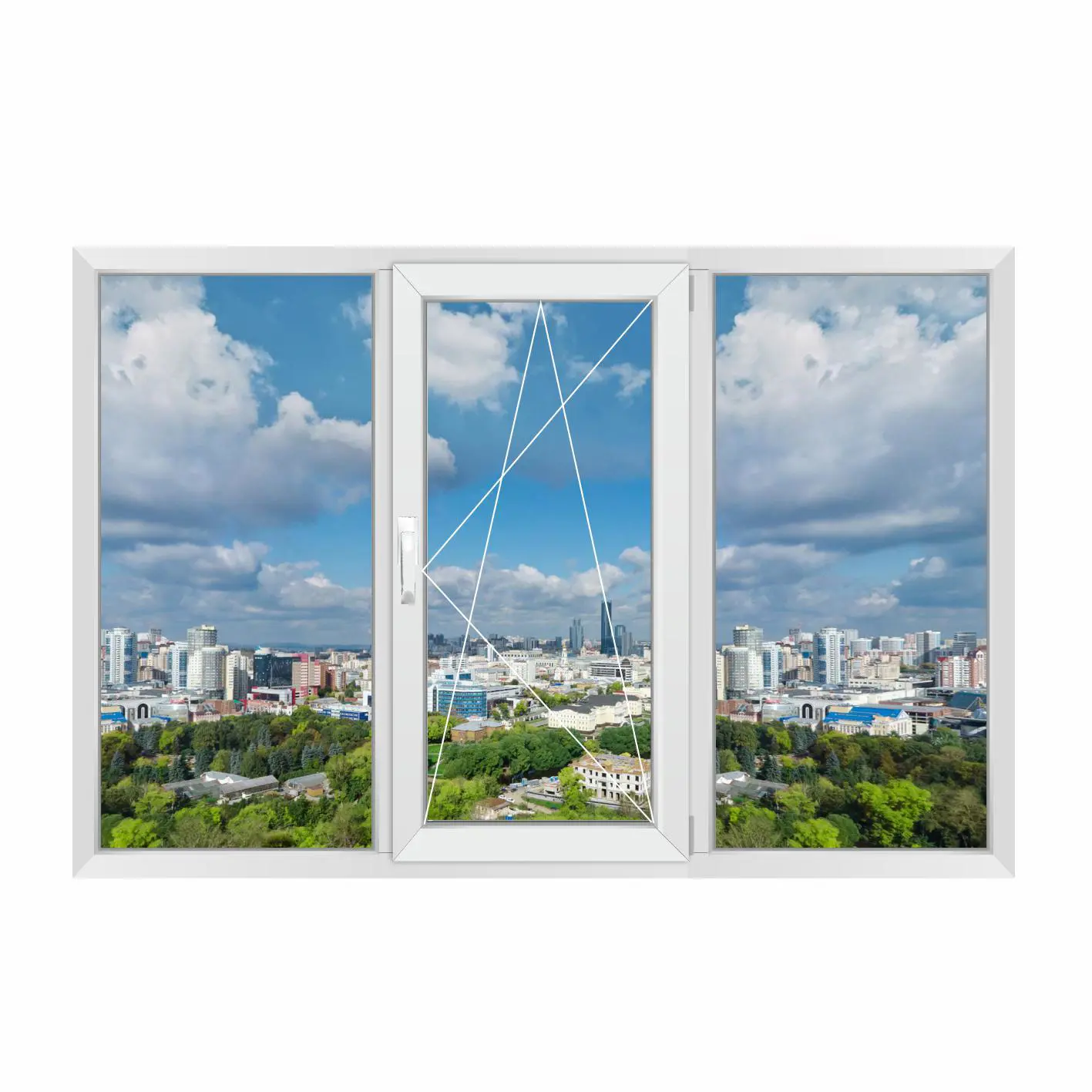 Изображение товара Окно ПВХ Grunder П3_1_Gr_60_REZE-Часть-1_1700*1300 трехстворчатое 130х170см внутренний двухкамерный