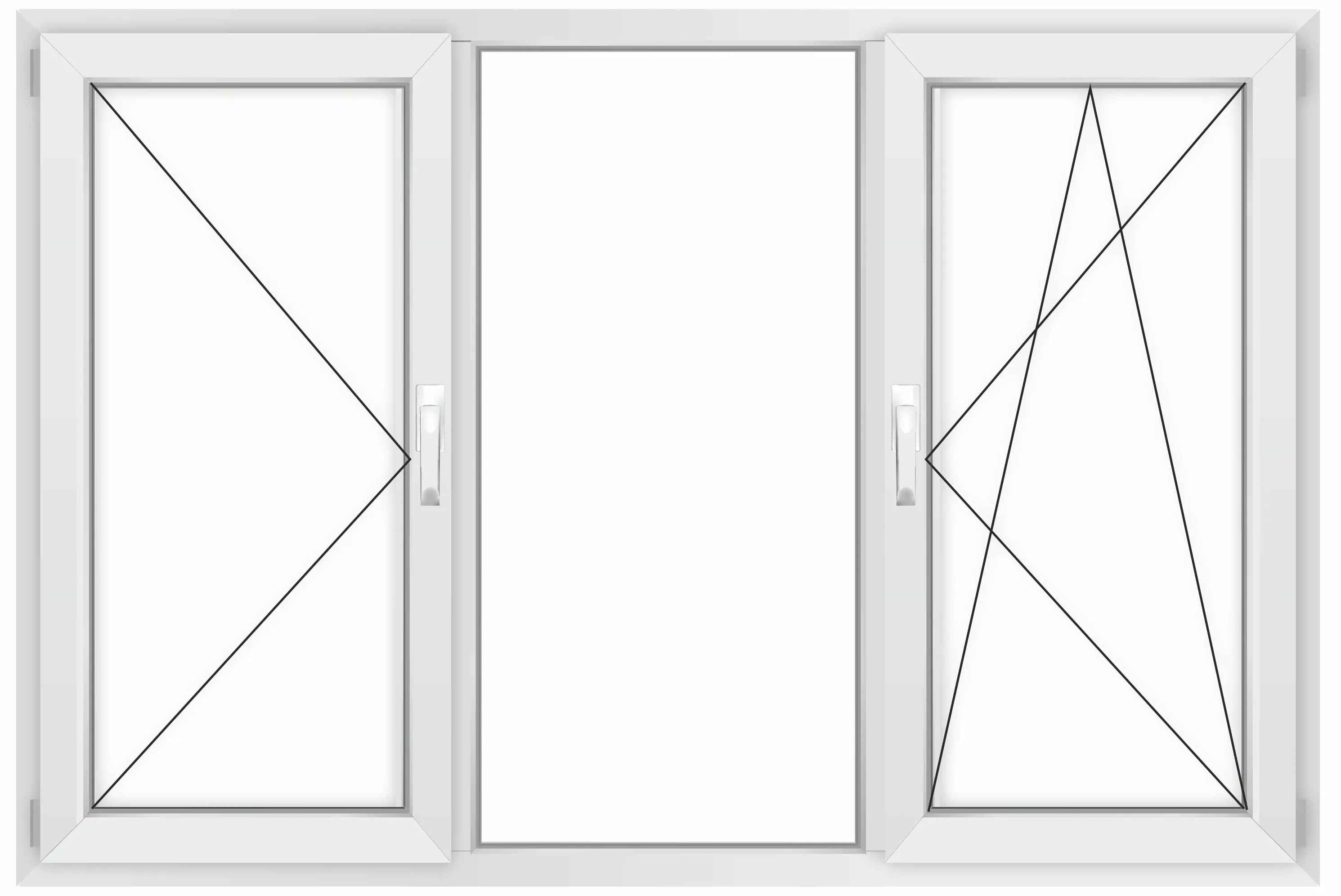 Изображение товара Окно ПВХ Grunder П3_2_Gr_60_REZE-Часть-1_1900*1000 трехстворчатое 100х190см внутренний двухкамерный