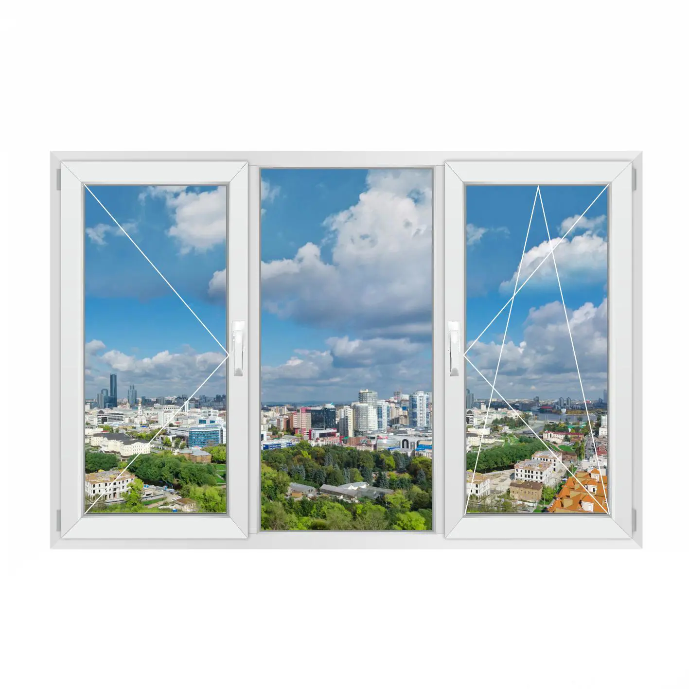 Изображение товара Окно ПВХ Grunder П3_2_Gr_70_REZE-Часть-1_1600*1500 трехстворчатое 150х160см внутренний двухкамерный