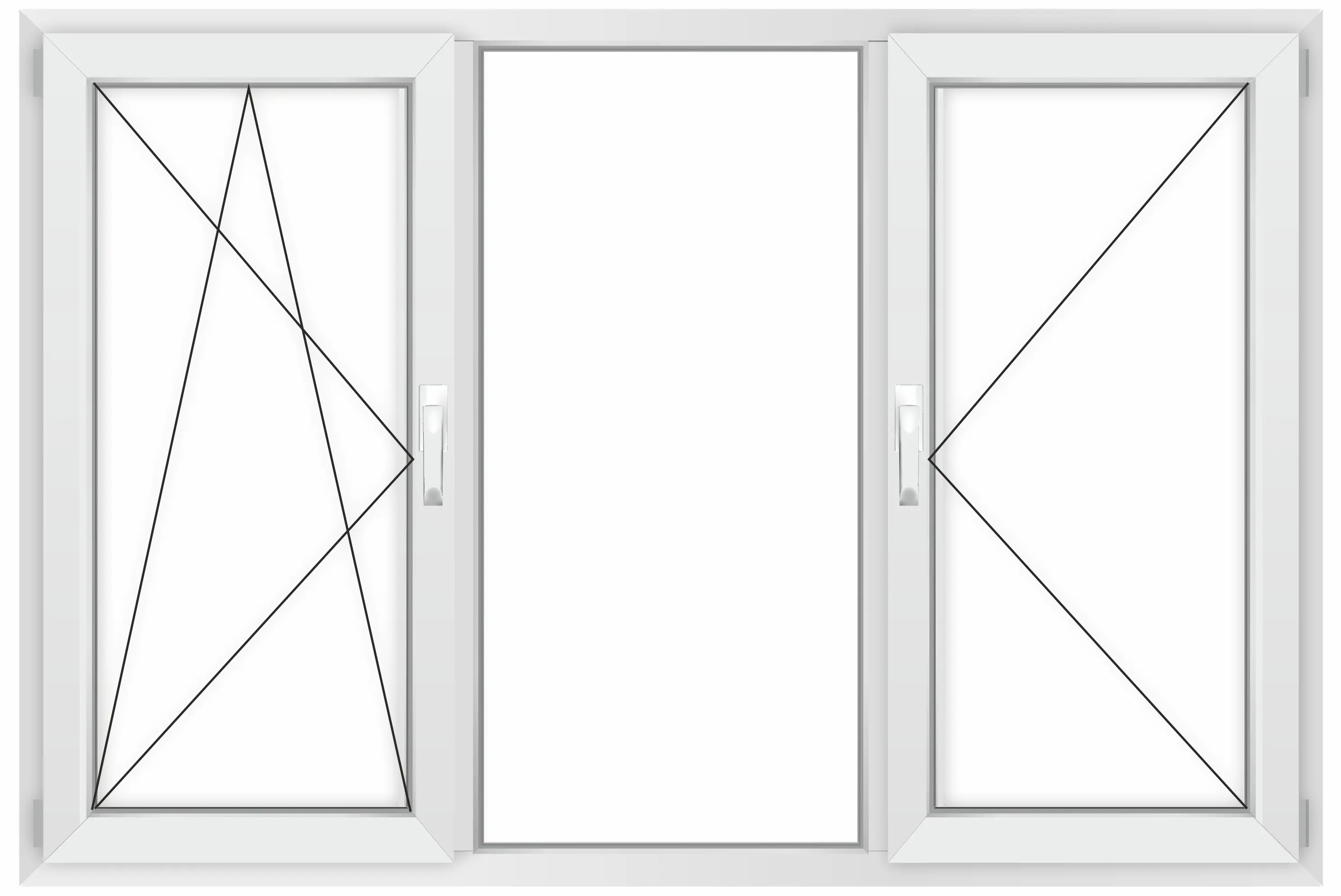 Изображение товара Окно ПВХ Grunder Л3_2_Gr_70_REZE-Часть-1_2100*1000 трехстворчатое 100х210см внутренний двухкамерный