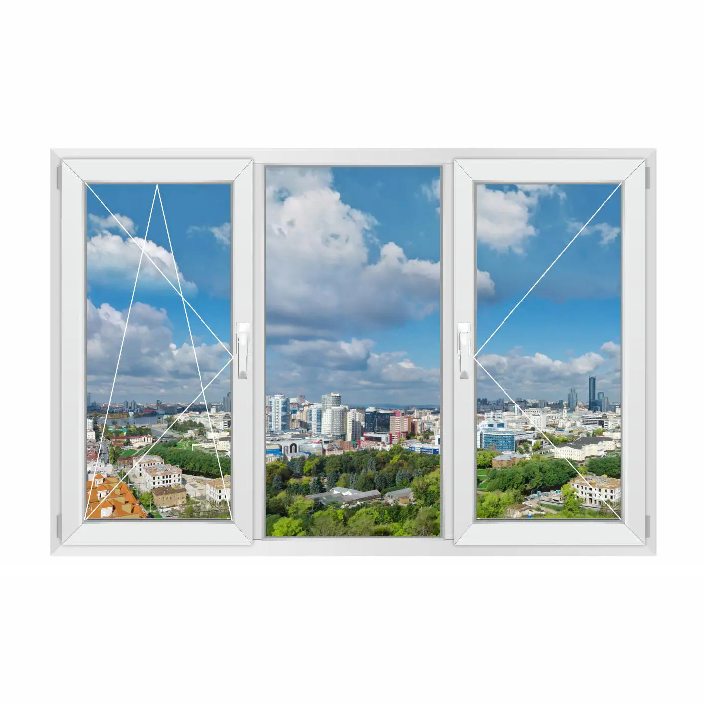 Изображение товара Окно ПВХ Grunder Л3_2_Gr_70_REZE-Часть-1_2000*1100 трехстворчатое 110х200см внутренний двухкамерный