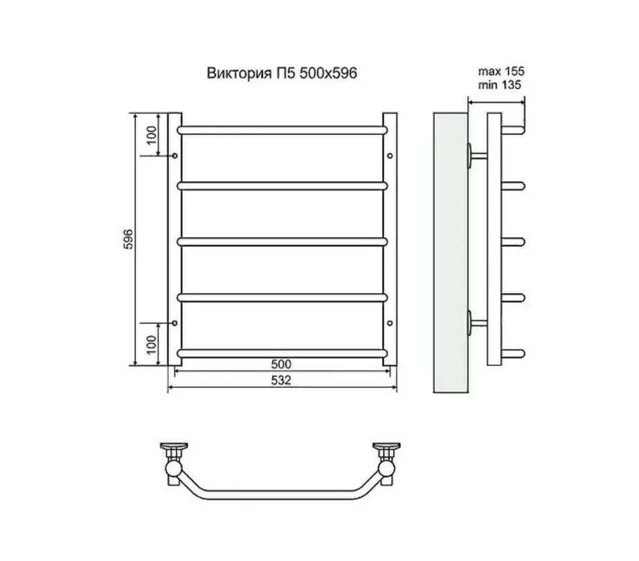 Изображение товара Полотенцесушитель водяной Terminus Виктория П5 50x59.6 см нержавеющая сталь 1/2" цвет хром