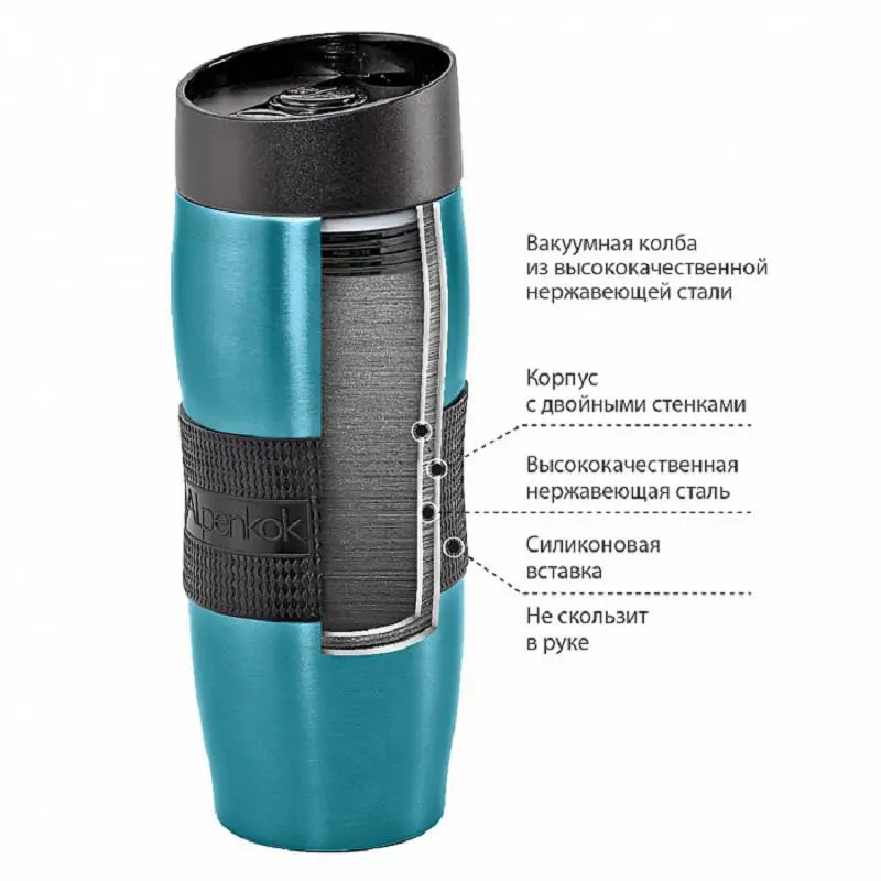 Изображение товара Термокружка 400 мл Alpenkok AK-04035A колба из нержавеющей стали цвет бирюзовый