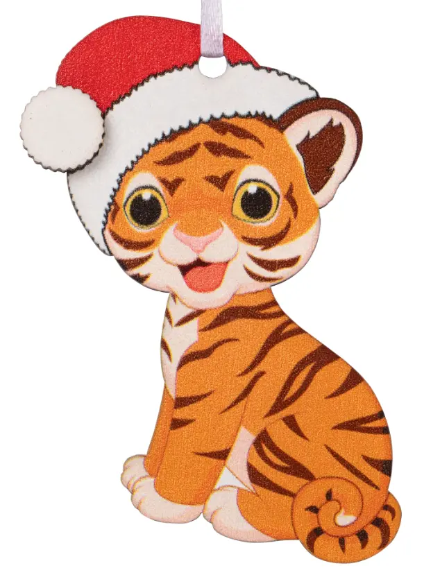 Изображение товара Елочная игрушка Christmas "3D Тигр в шапочке" h6.8 см