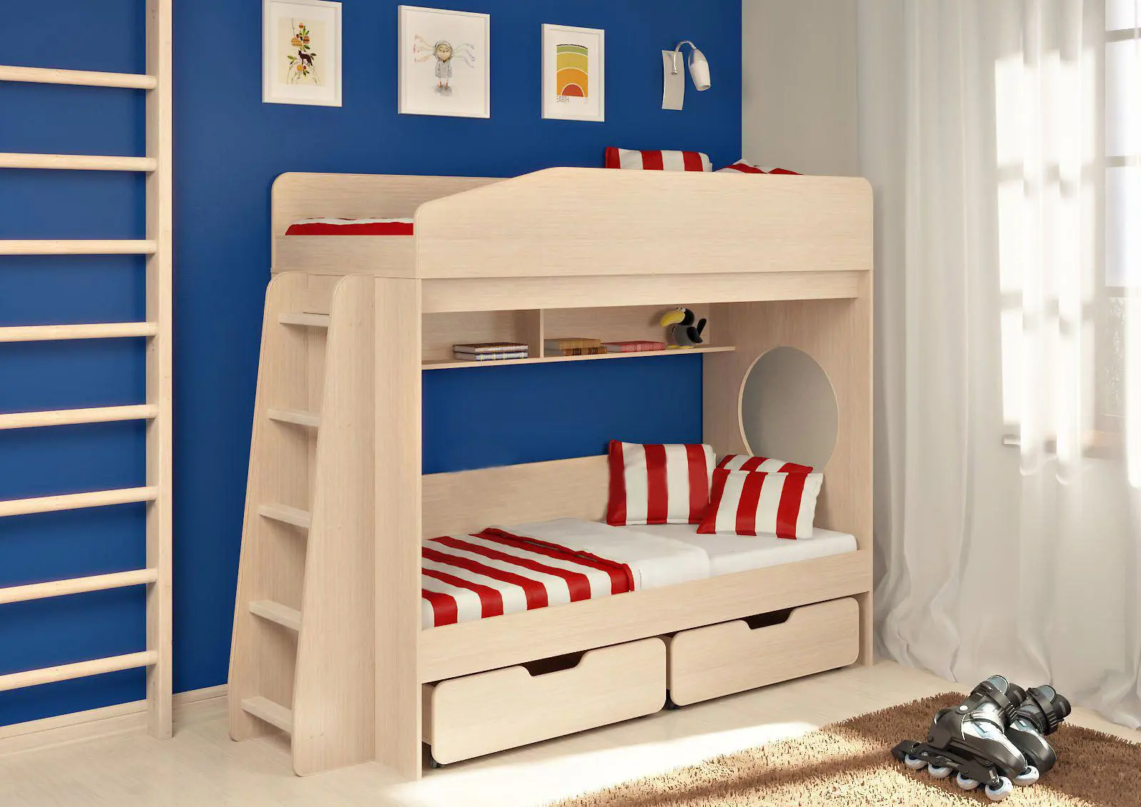 Изображение товара Кровать Кариви Сказка 209.70x167.50x83.20 см ЛДСП цвет дуб молочный 0038-01-01-00