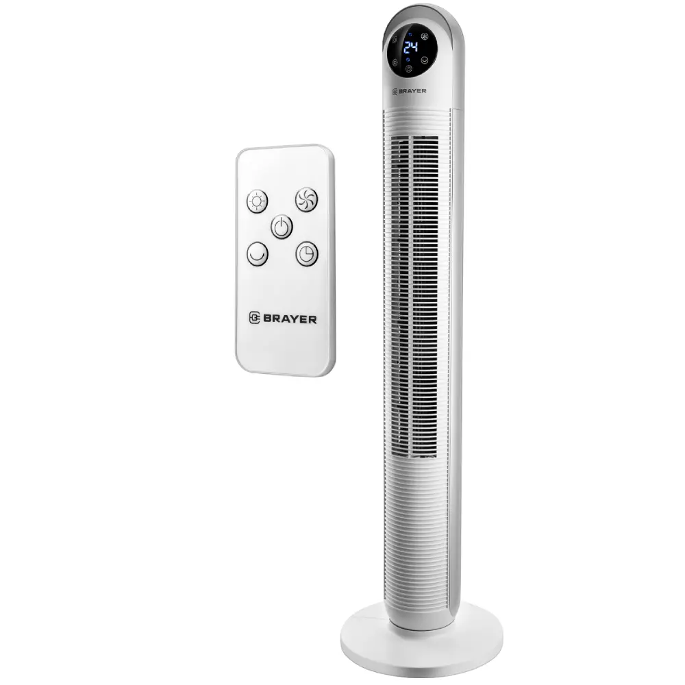 Изображение товара Вентилятор колонный Brayer 4956BR 60 Вт с таймером и пультом управления цвет белый
