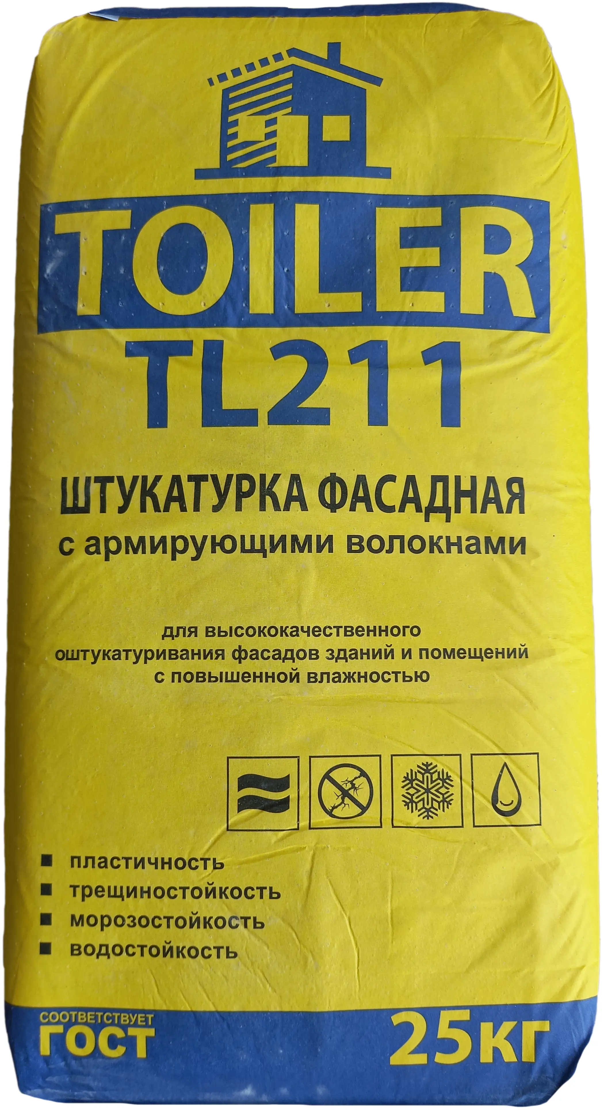Изображение товара Штукатурка цементная Toiler TL211 фасадная с армирующими волокнами 25 кг