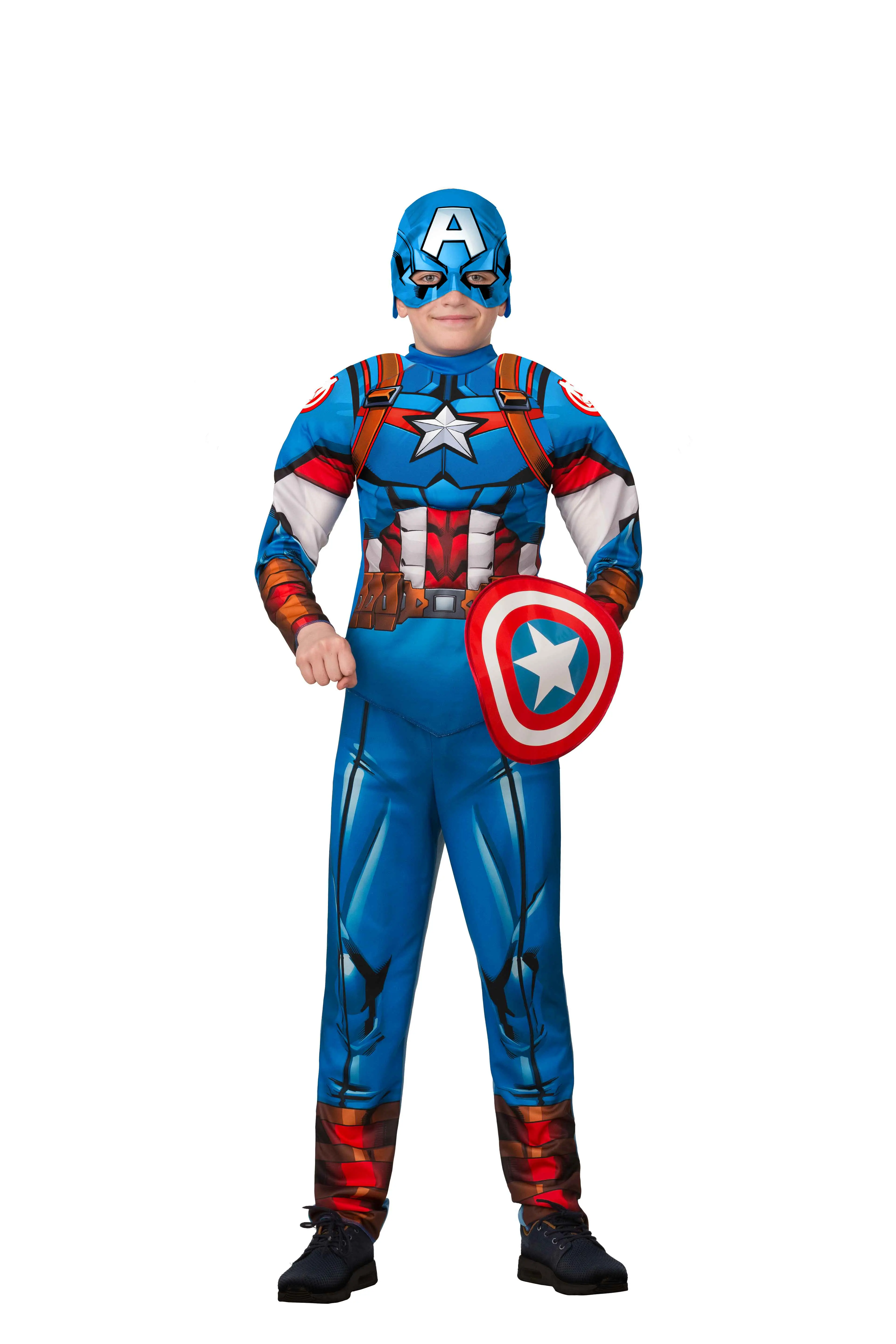 Изображение товара Карнавальный костюм Батик 22-75-128-64 Капитан Америка с мускулами. Мстители. Марвел размер 128-64