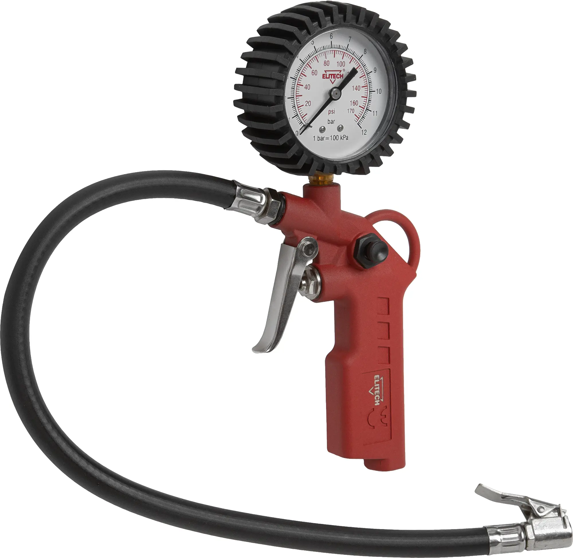 Изображение товара Пистолет для подкачки шин Elitech с манометром 140 л/мин компактный металлический корпус