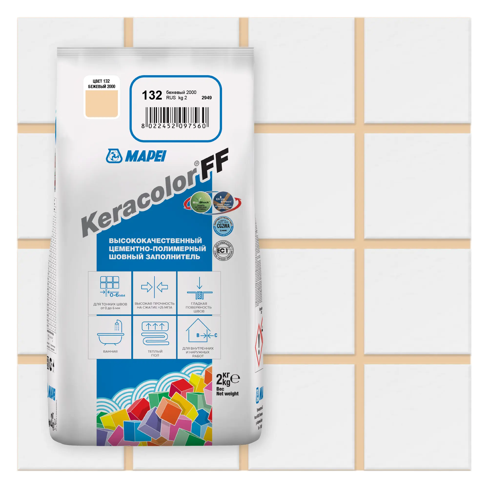 Изображение товара Затирка цементная Mapei Keracolor FF 132 бежевый 2 кг