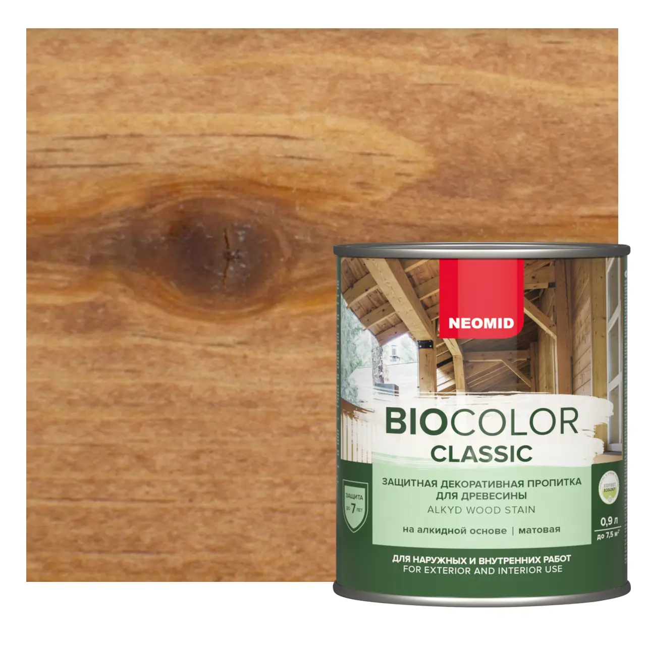 Изображение товара Защитная декоративная пропитка для дерева NEOMID BIO COLOR CLASSIC матовая 0.9 л тик
