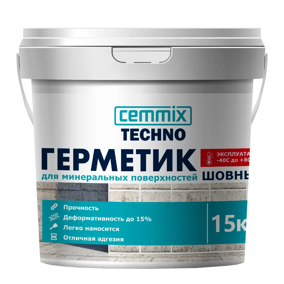 Изображение товара Герметик Cemmix универсальный строительный акрил для минеральных поверхностей 15кг серый