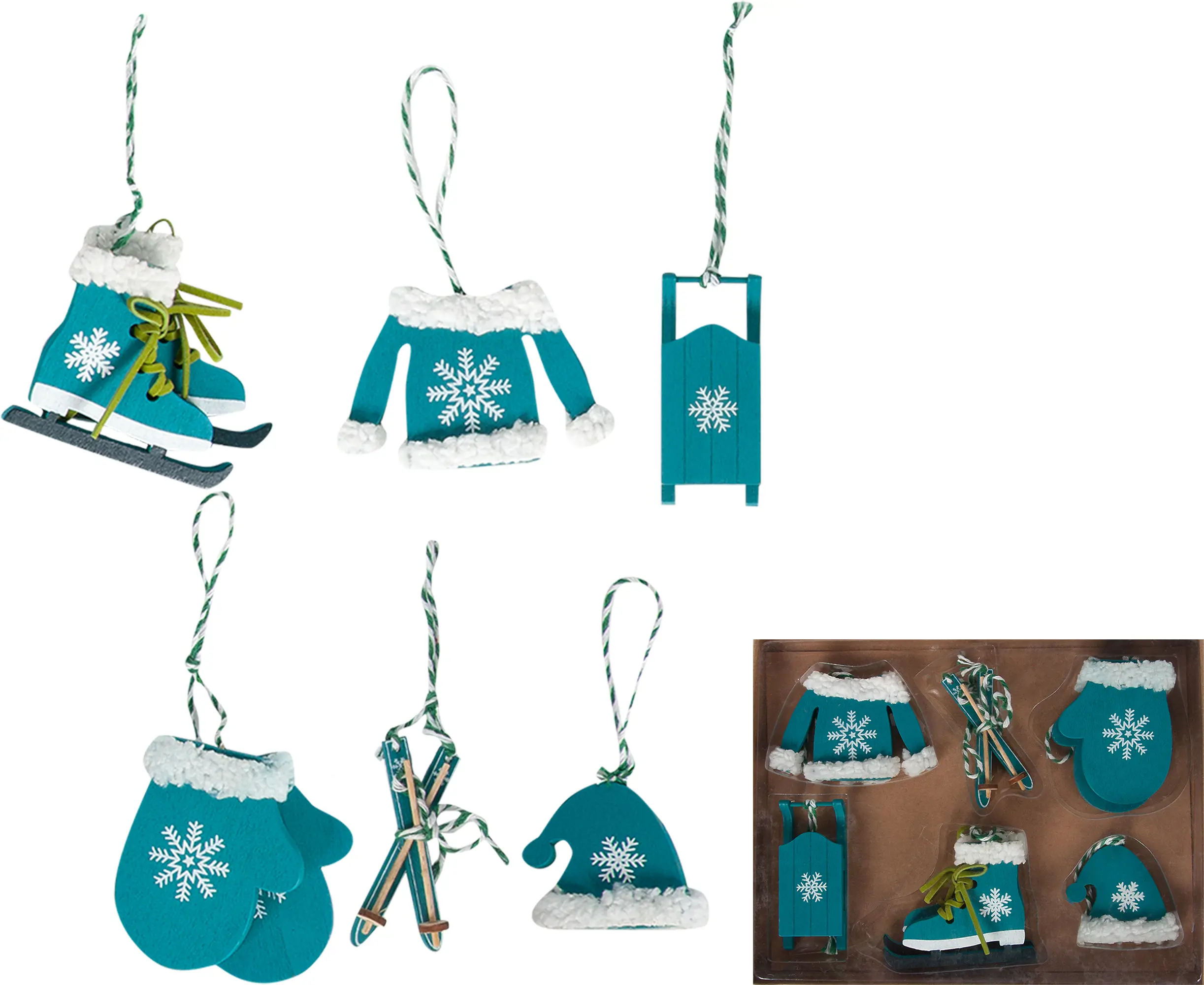 Изображение товара Набор ёлочных украшений 17 см, дерево, цвет голубой, 6 шт.