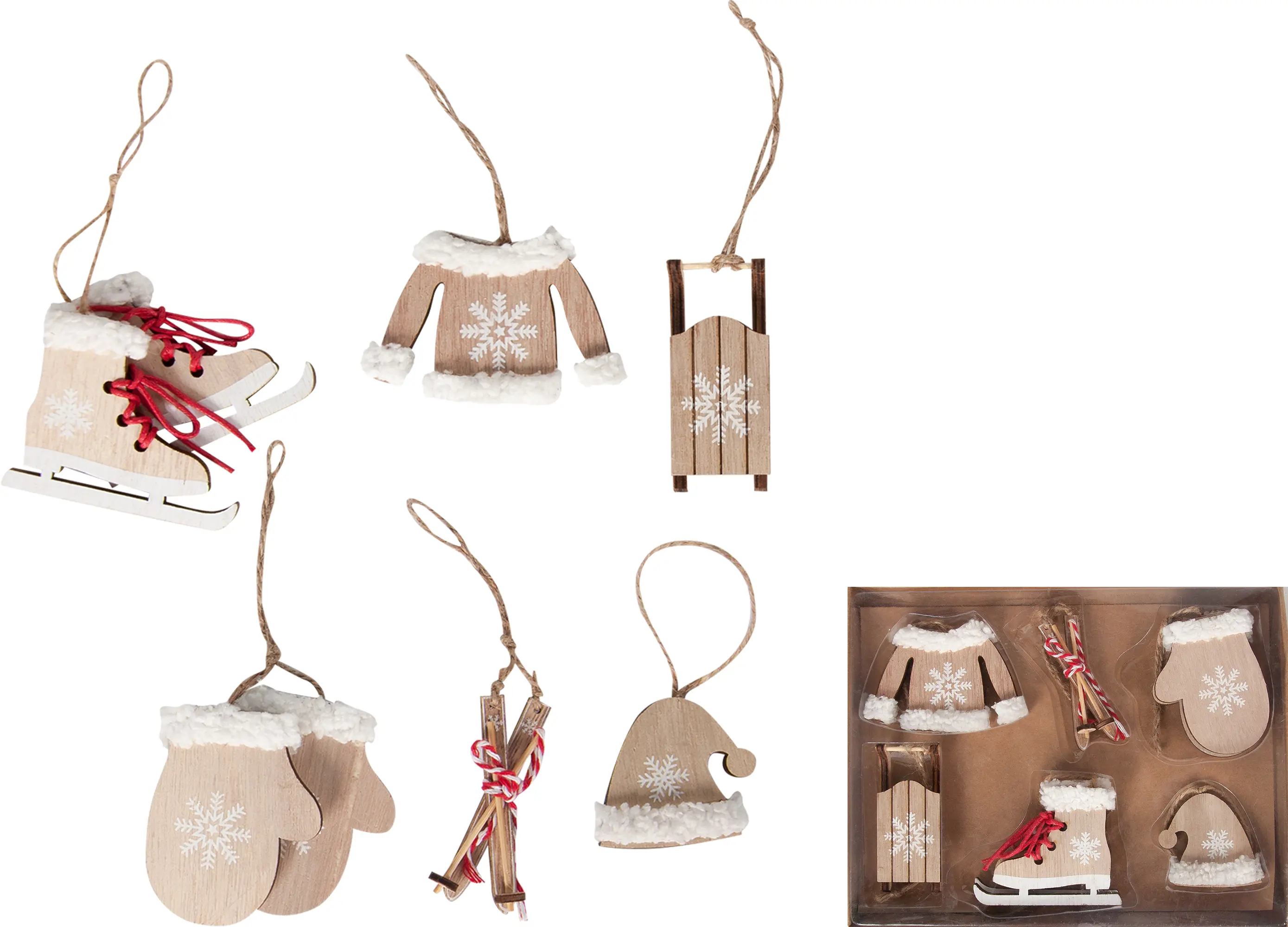 Изображение товара Набор ёлочных украшений 17 см, дерево, цвет бежевый, 6 шт.