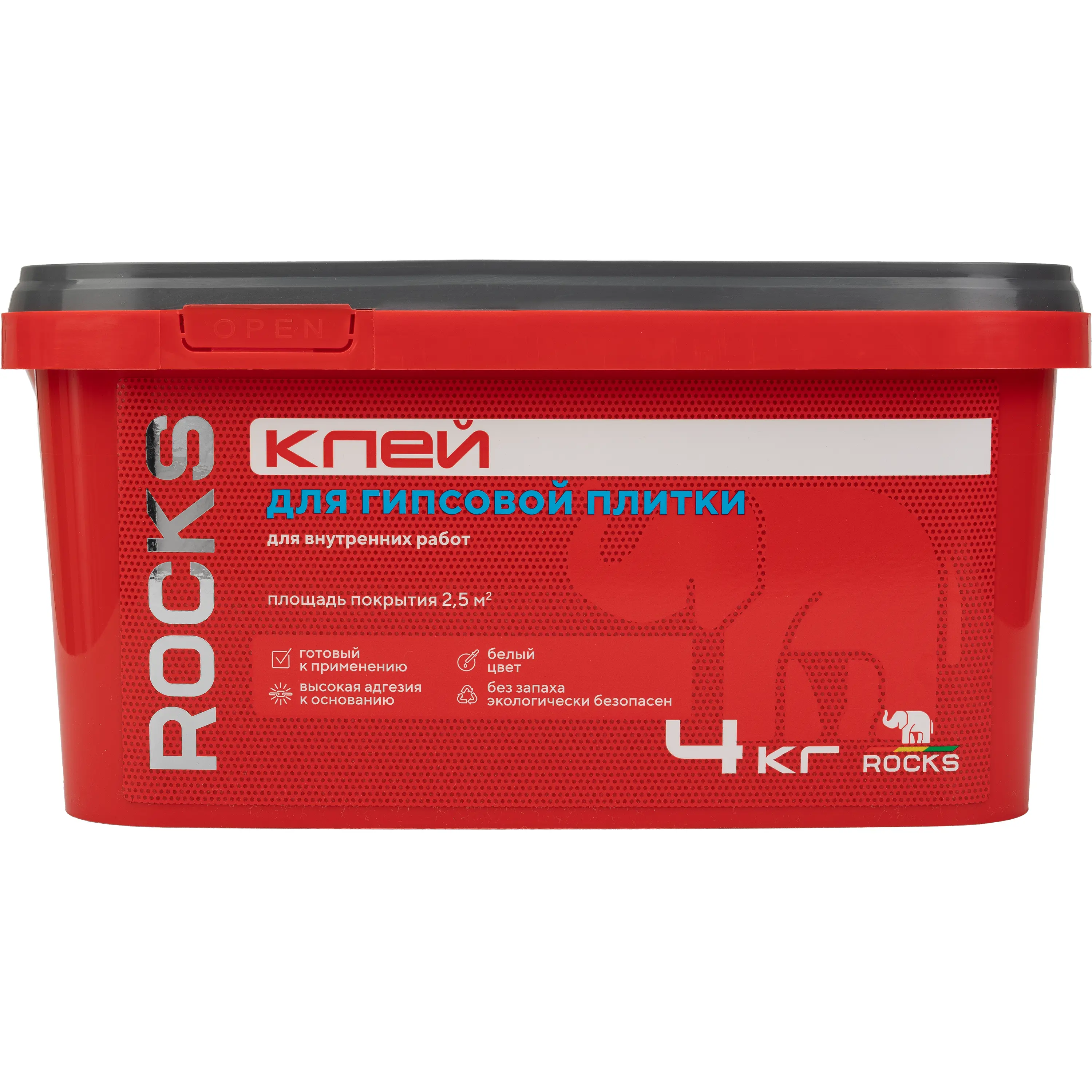 Изображение товара Клей для гипсовой плитки ROCKS 4 кг - влагостойкий, морозостойкий, белый