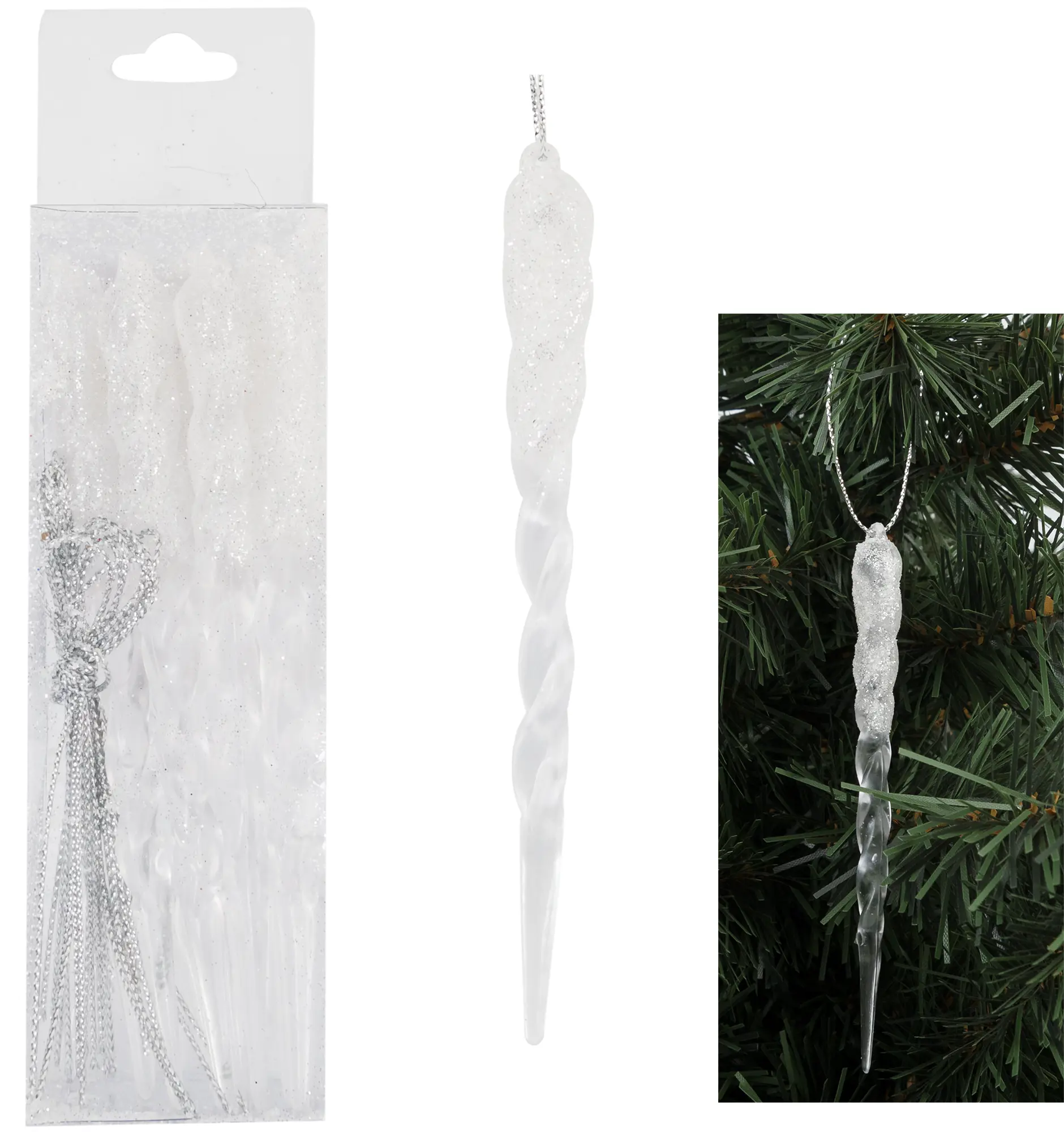 Изображение товара Елочная игрушка «Сосульки» серебряный 12 шт.