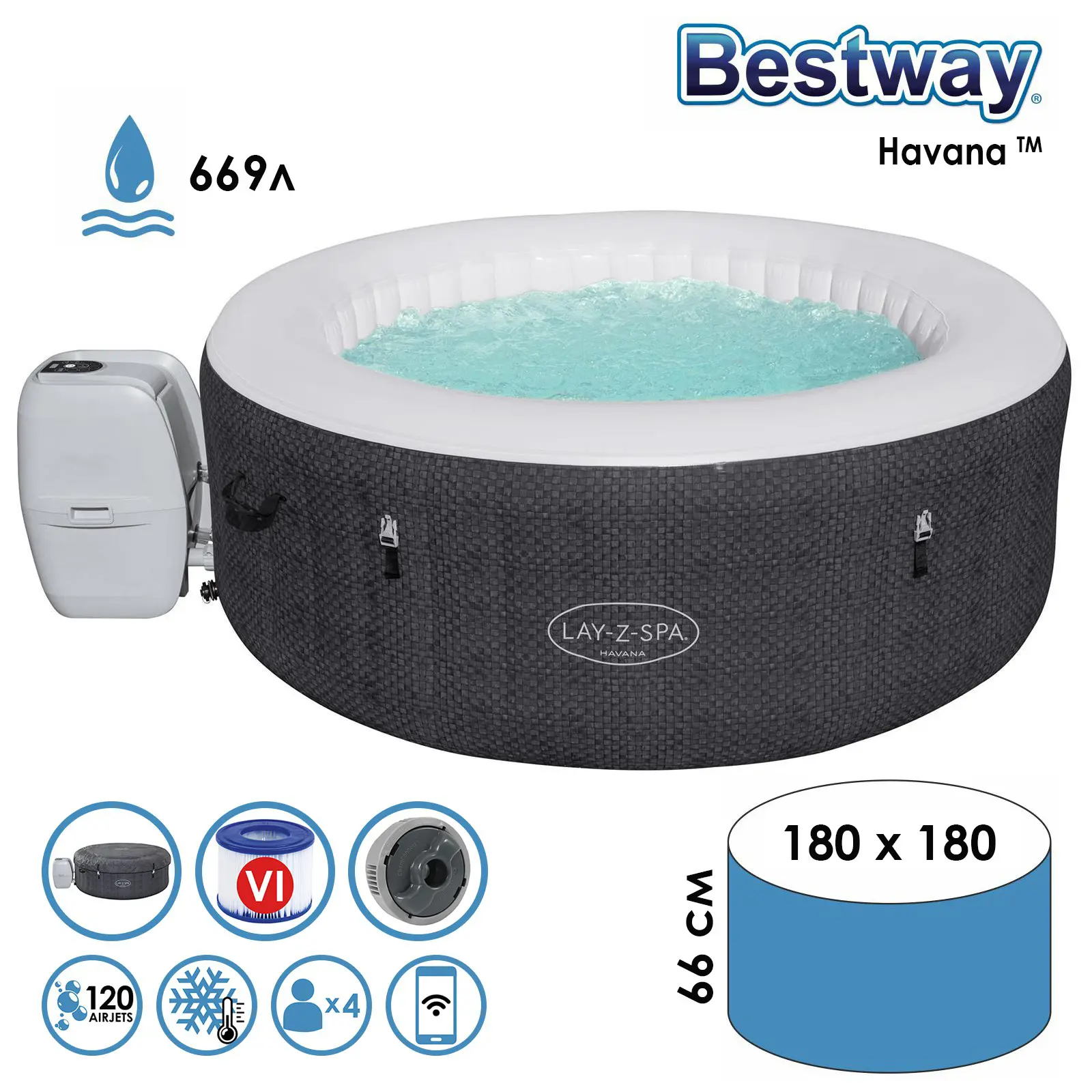 Изображение товара SPA бассейн Bestway 60035 Havana AirJet 180 x 66 см