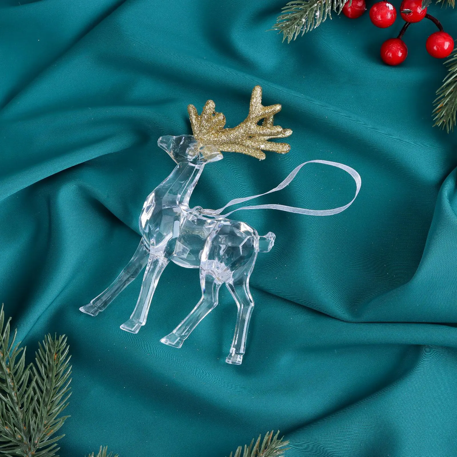Изображение товара Елочная игрушка Олень грация блеск Зимнее волшебство 6953978 14 см х 8 см жёлтый/золотой