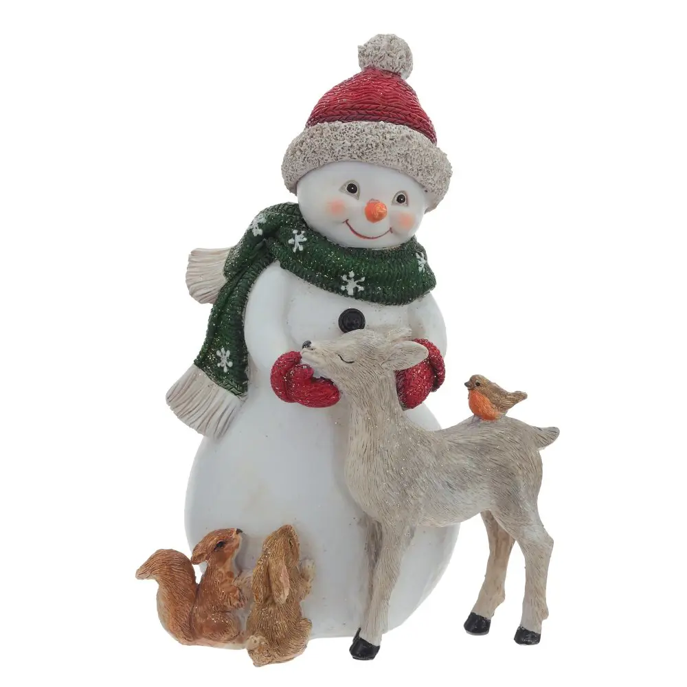 Изображение товара Новогоднее украшение Снеговик с оленем 9.5x16.5x12 см цвет бежевый