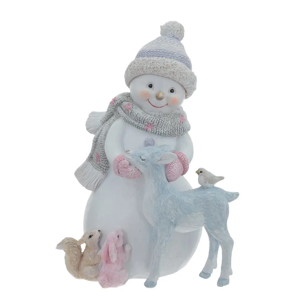 Изображение товара Новогоднее украшение Снеговик с оленем 9.5x16.5x12 см цвет розовый