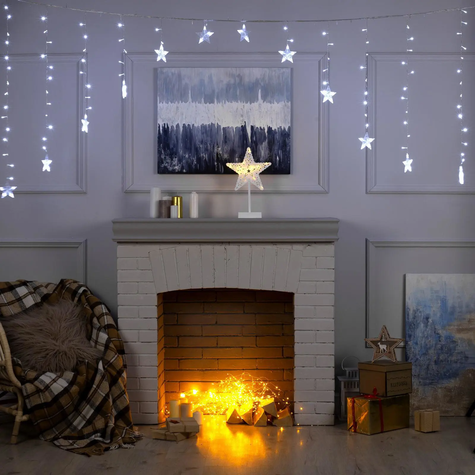 Изображение товара Электрогирлянда комнатная Luazon lighting 3612417 бахрома 2.5x2.5 м 136 ламп холодный белый 8 режимов работы