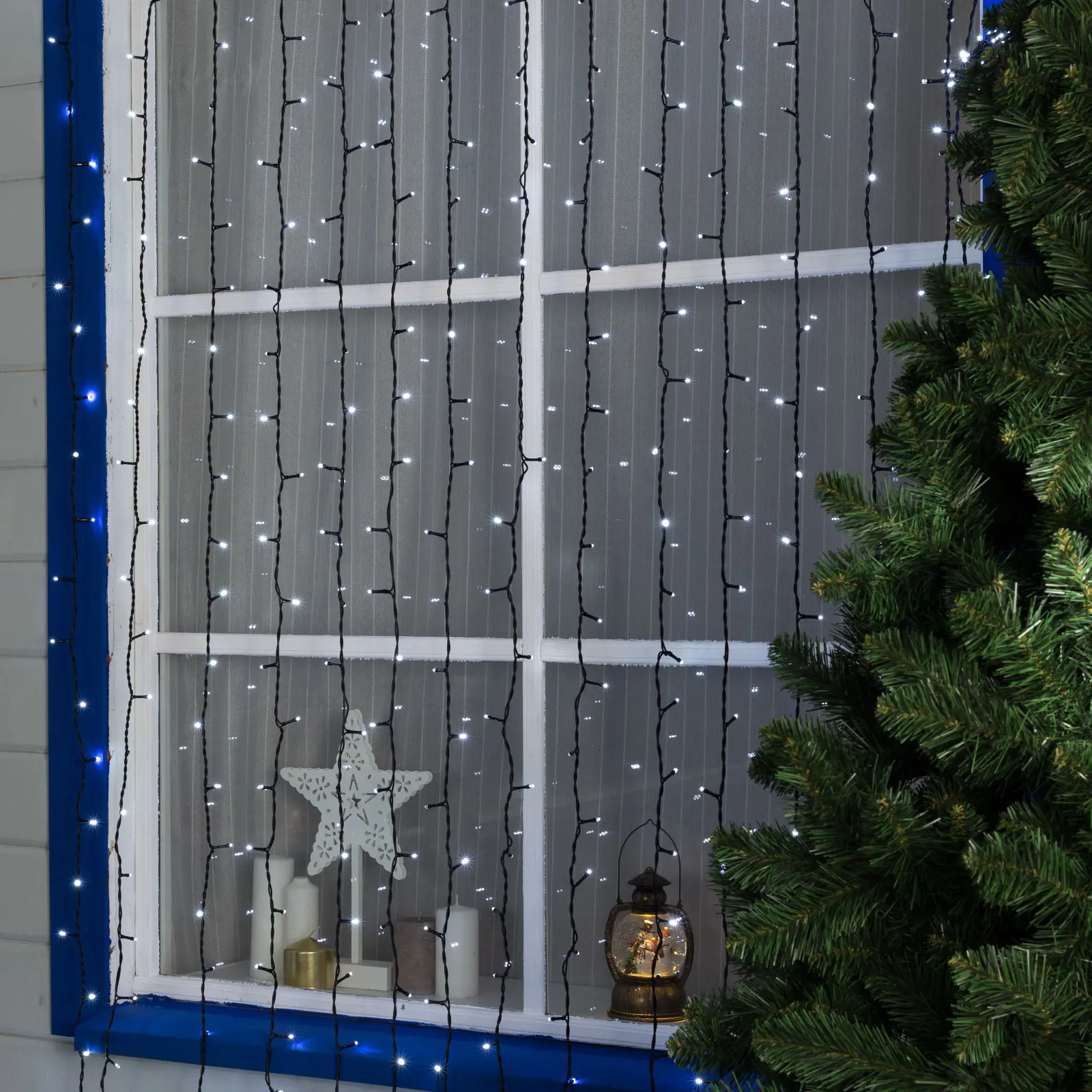Изображение товара Электрогирлянда универсальная Luazon lighting 4356997 занавес 2x2 м 1800 ламп холодный белый 1 режим работы