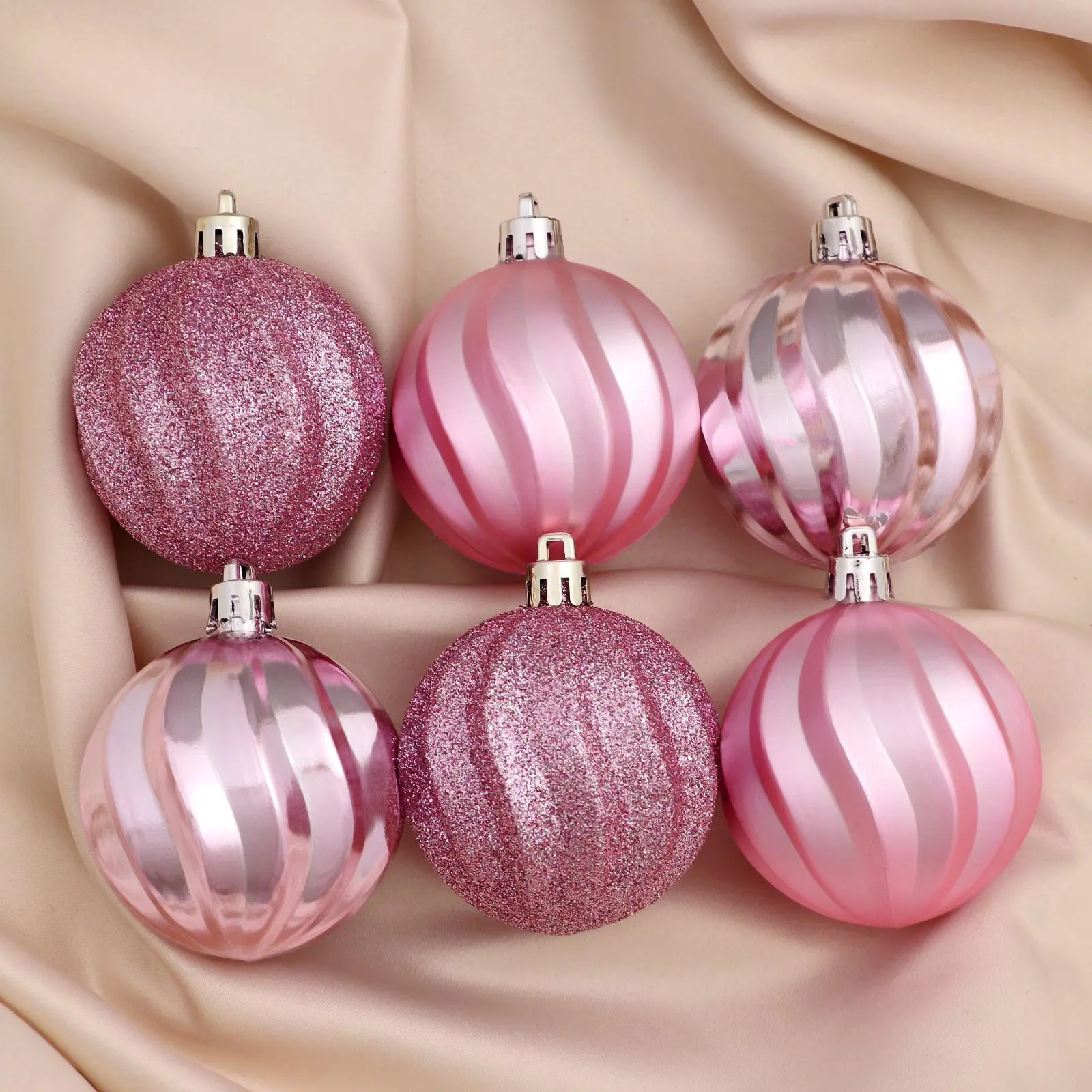 Изображение товара Набор елочных шаров Зимнее волшебство 3276686 Волна 6 см пластик розовый 6 шт