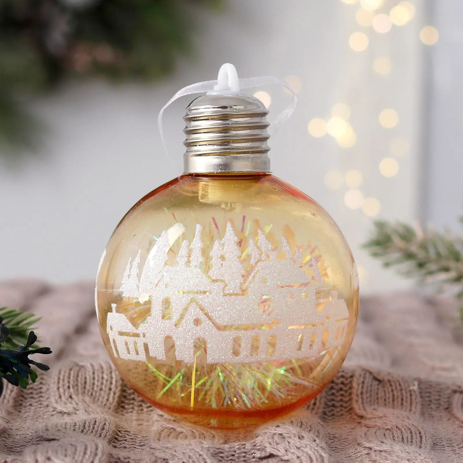 Изображение товара Елочный шар Зимнее волшебство 6938971 Пора чудес 8 см пластик оранжевый/медный