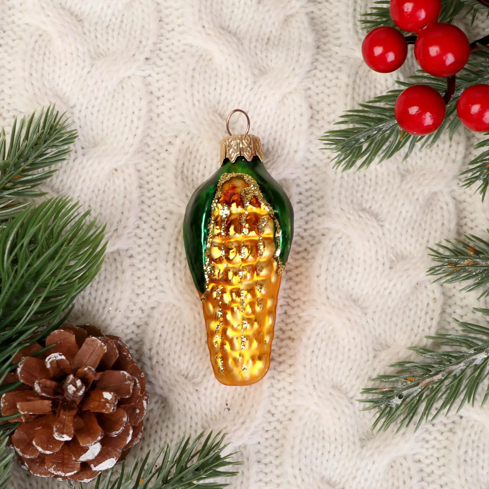 Изображение товара Елочная игрушка Кукуруза Коломеев 2723459 9 см х 3 см жёлтый/золотой