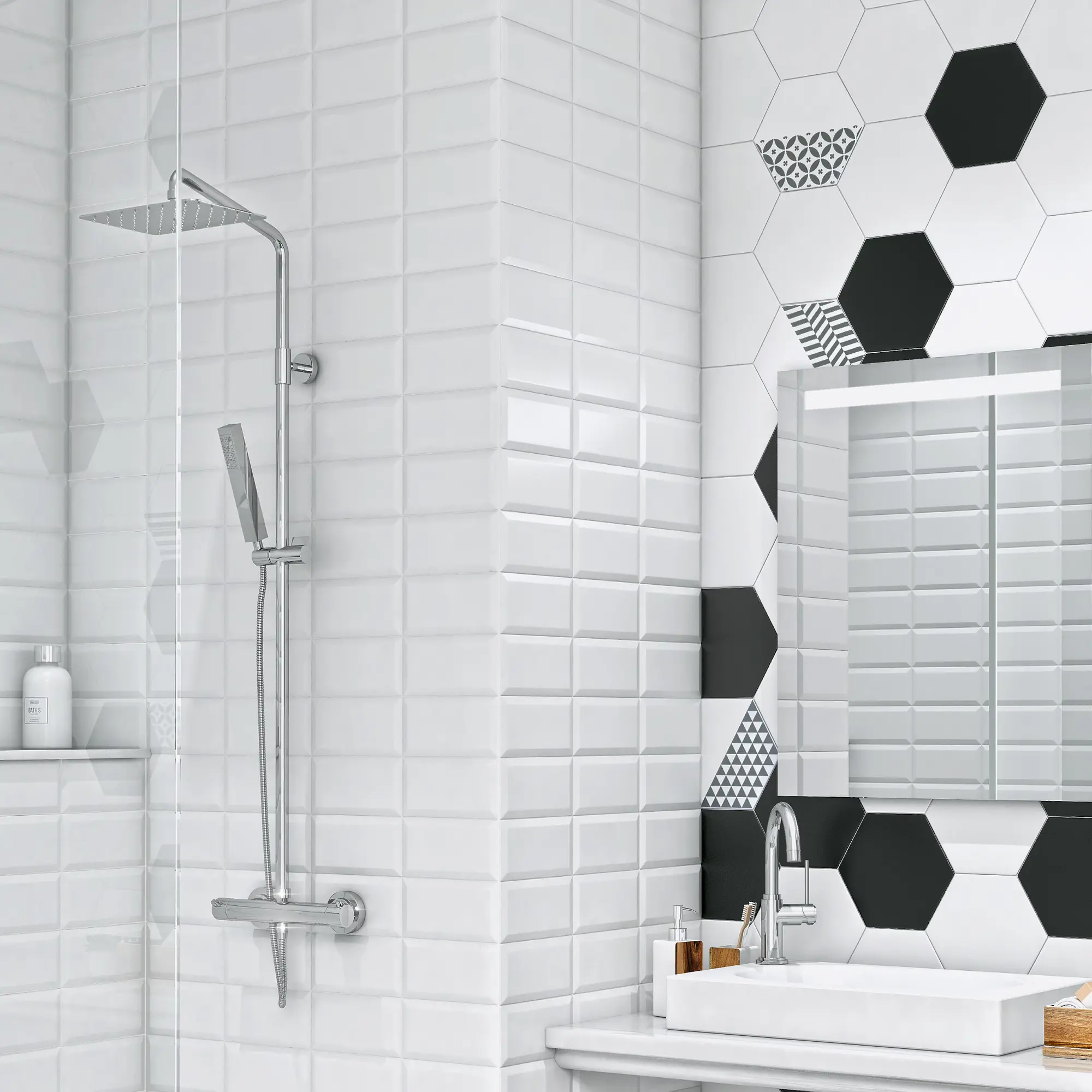 Изображение товара Плитка настенная Kerama Marazzi Карнавал в Венеции 20x9.9 см белая для ванной и кухни