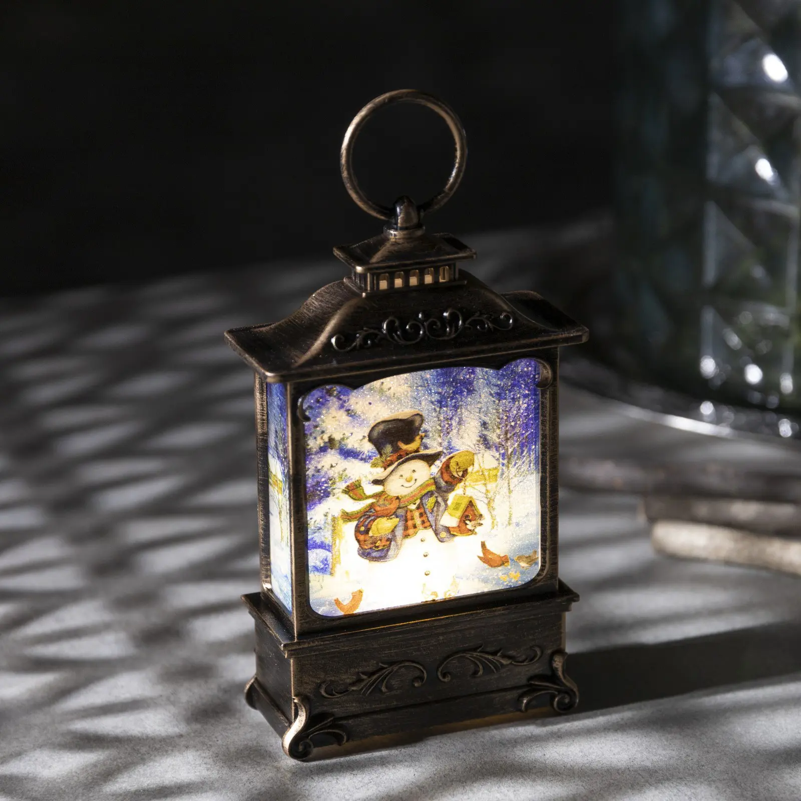 Изображение товара Светящаяся электрическая фигура Снеговик для дома Luazon lighting 1 ламп h 13.5 см оранжевый/медный