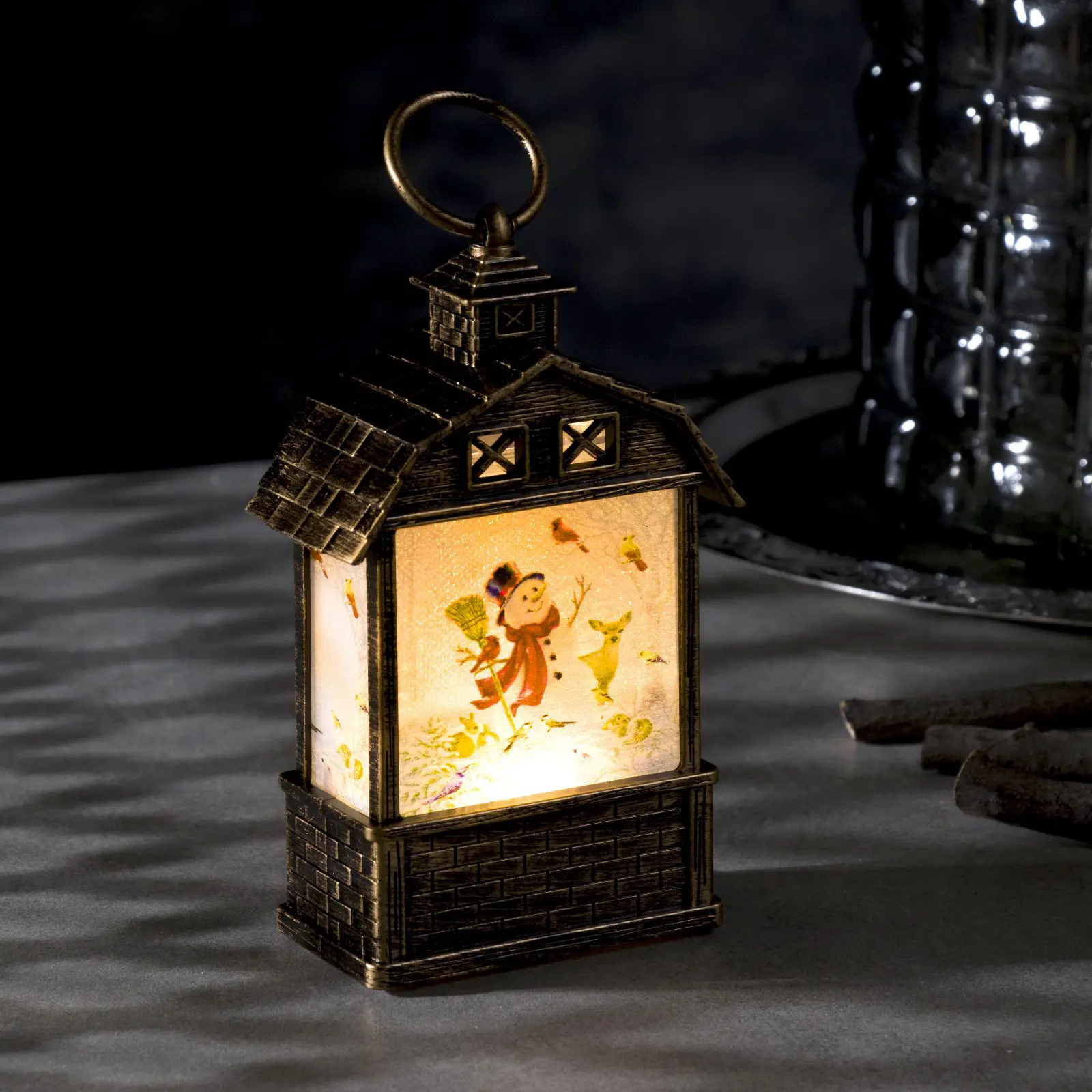 Изображение товара Светящаяся электрическая фигура Снеговик и звери для дома Luazon lighting 1 ламп h 14 см оранжевый/медный