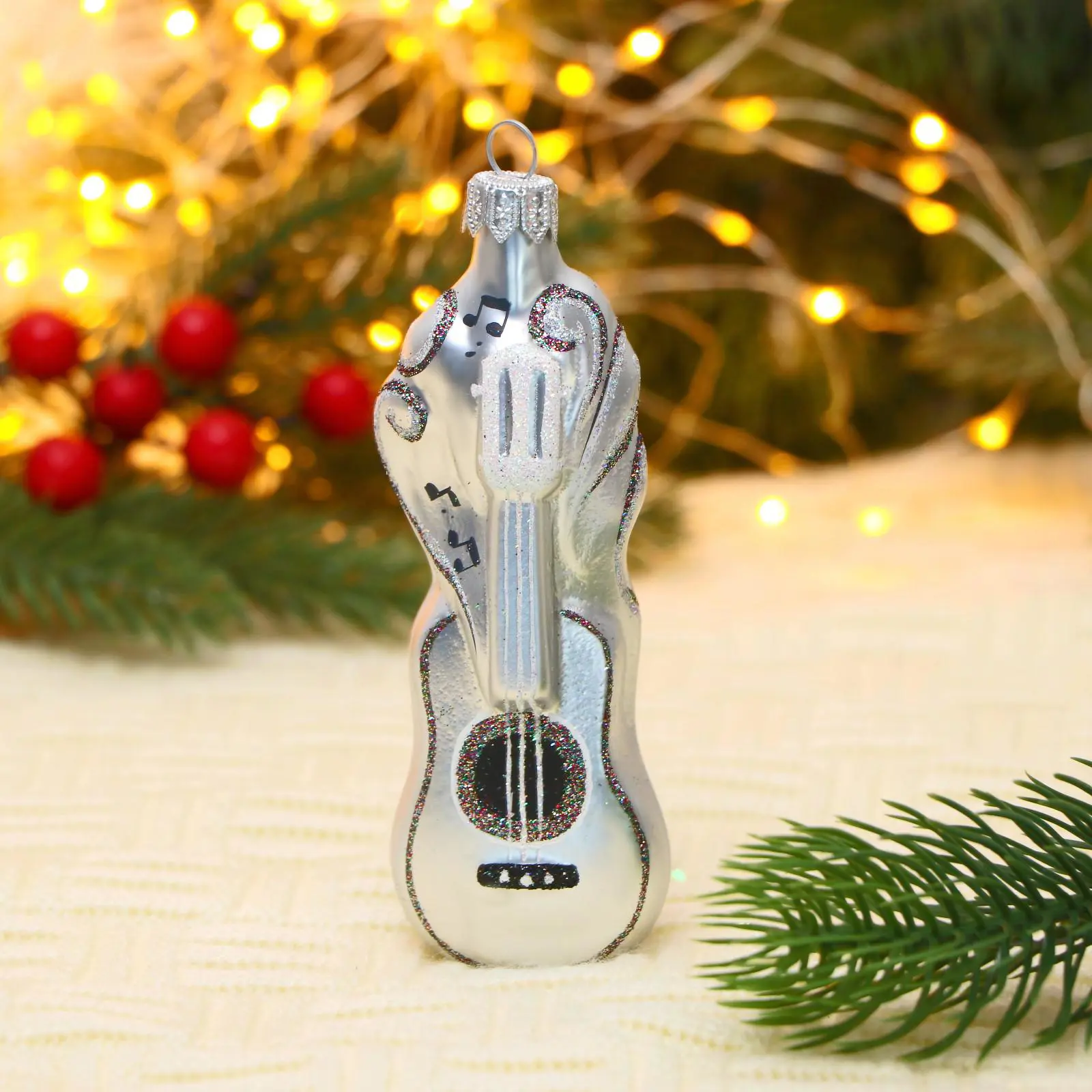 Изображение товара Елочная игрушка Гитара Бирюсинка 7096005 12.5 см х 3.5 см серый/серебристый
