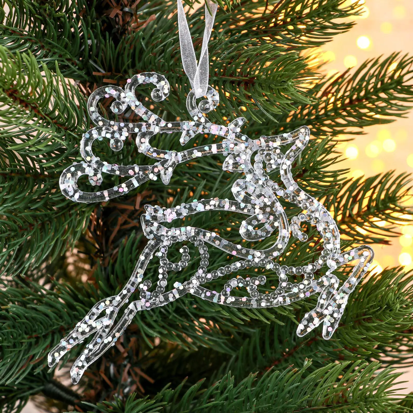 Изображение товара Елочная игрушка Олень в прыжке - магия Зимнее волшебство 5043707 12 см х 13 см бесцветный/прозрачный