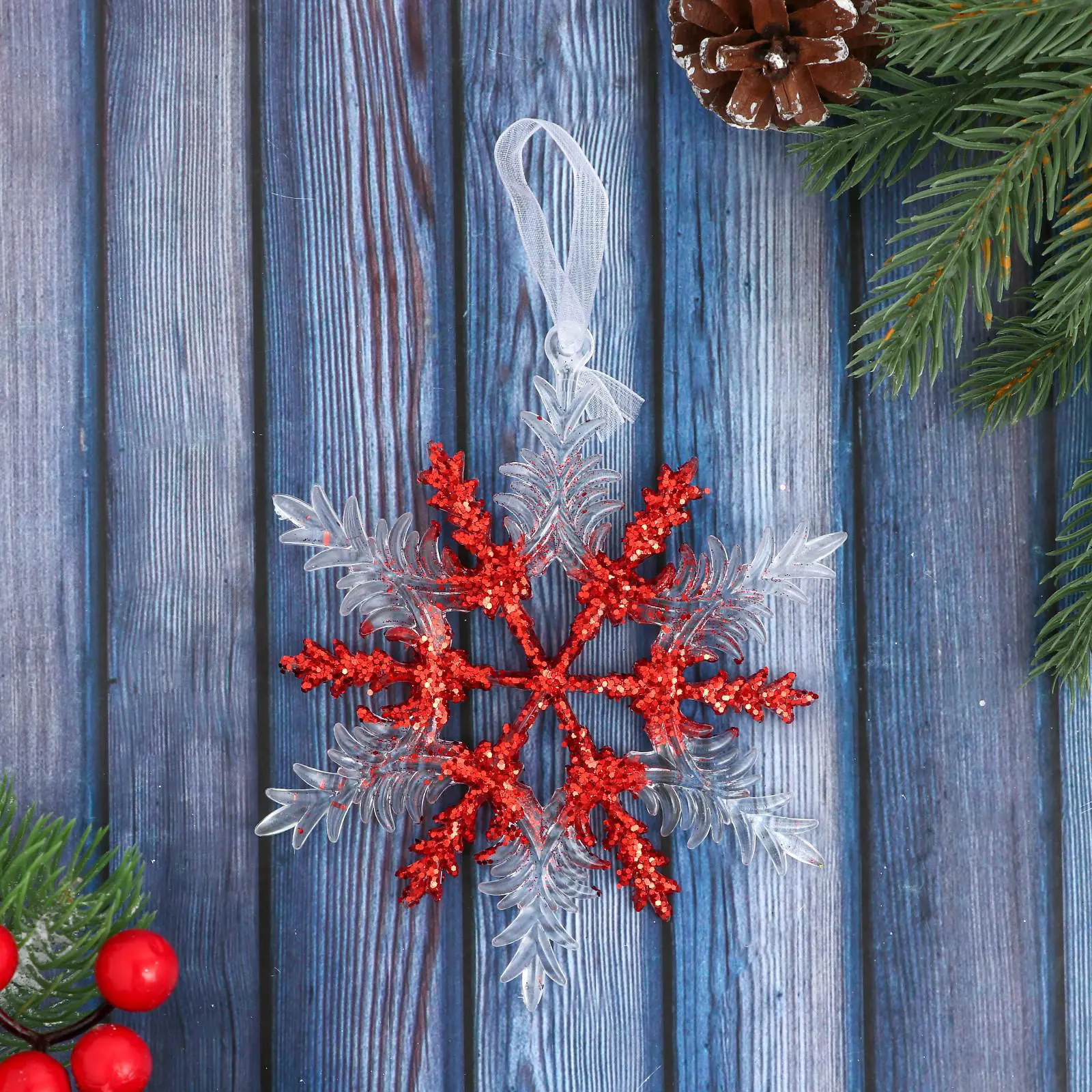 Изображение товара Елочная игрушка Снежинка - мерцание Зимнее волшебство 5044989 12.5 см х 12.5 см красный