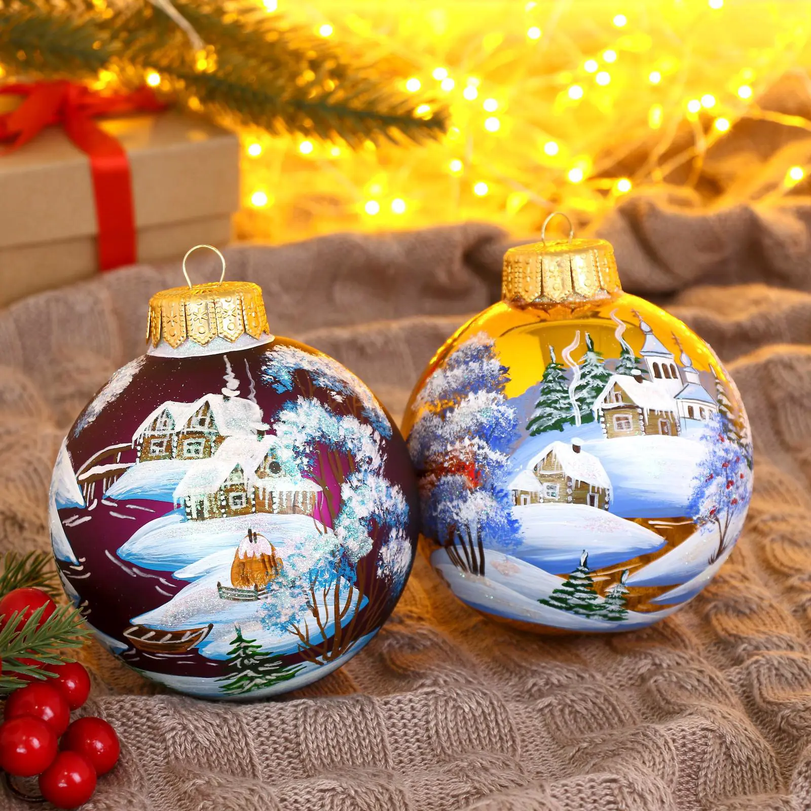 Изображение товара Набор елочных шаров Ферма радости 5182786 Зимний сон 10 см стекло разноцветный 4 шт