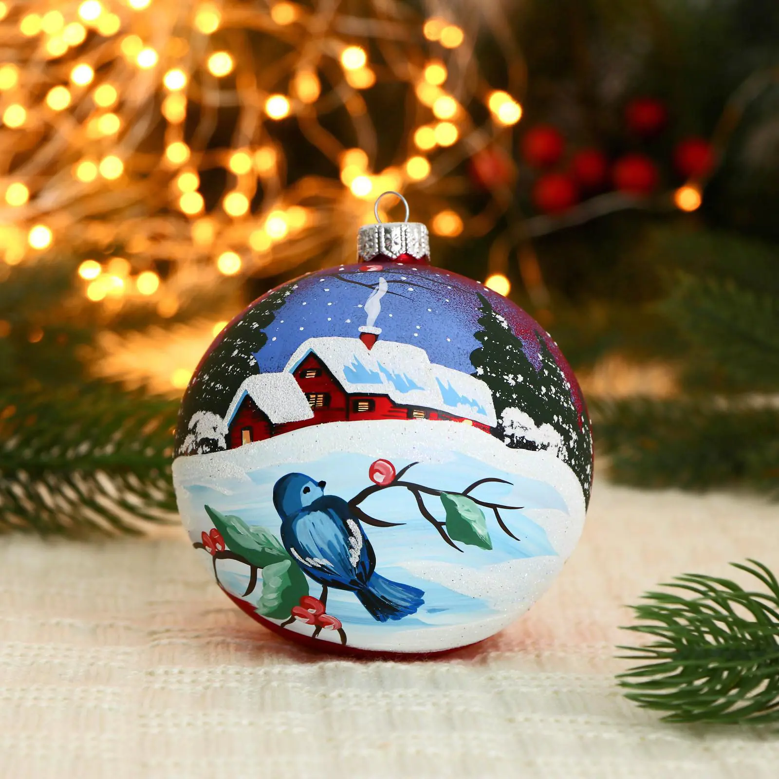 Изображение товара Елочный шар Винтажный шар 7077124 Зимние ягоды 10 см стекло разноцветный