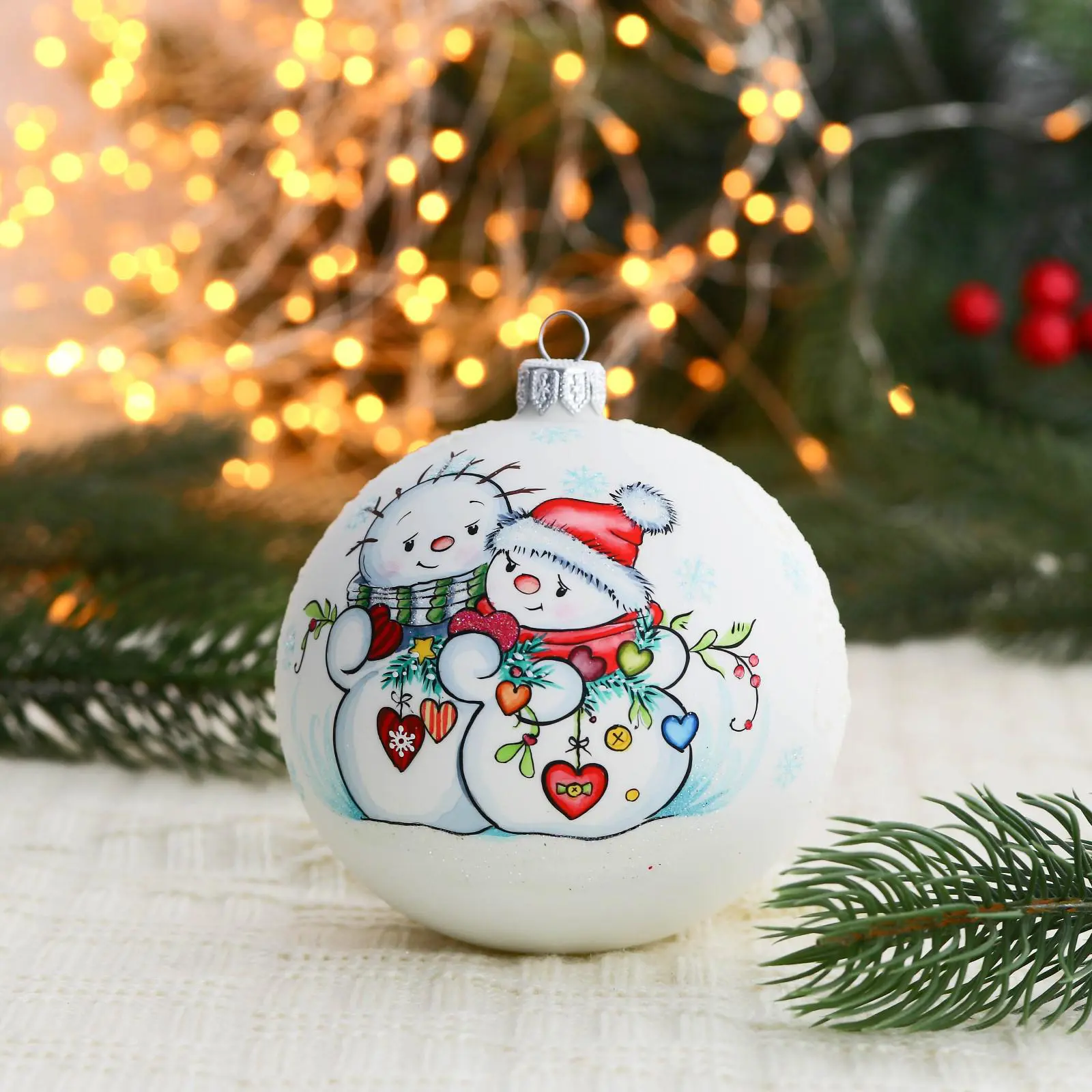Изображение товара Елочный шар Винтажный шар 7077116 Снеговички 10 см стекло белый