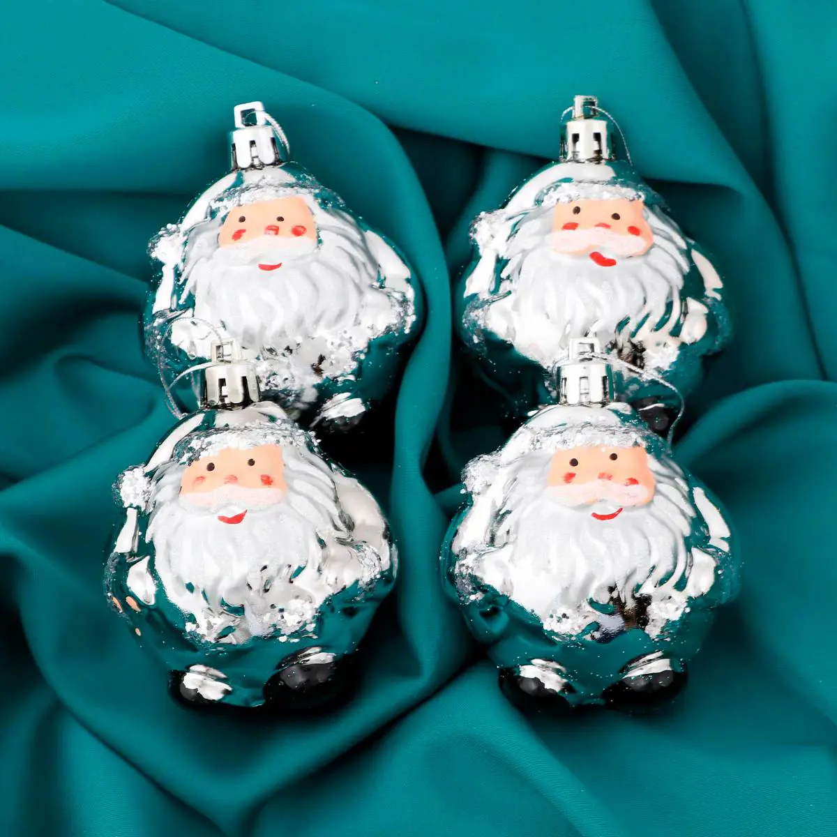 Изображение товара Новогоднее украшение Зимнее волшебство Дед мороз - Толстячок серебро 4 шт